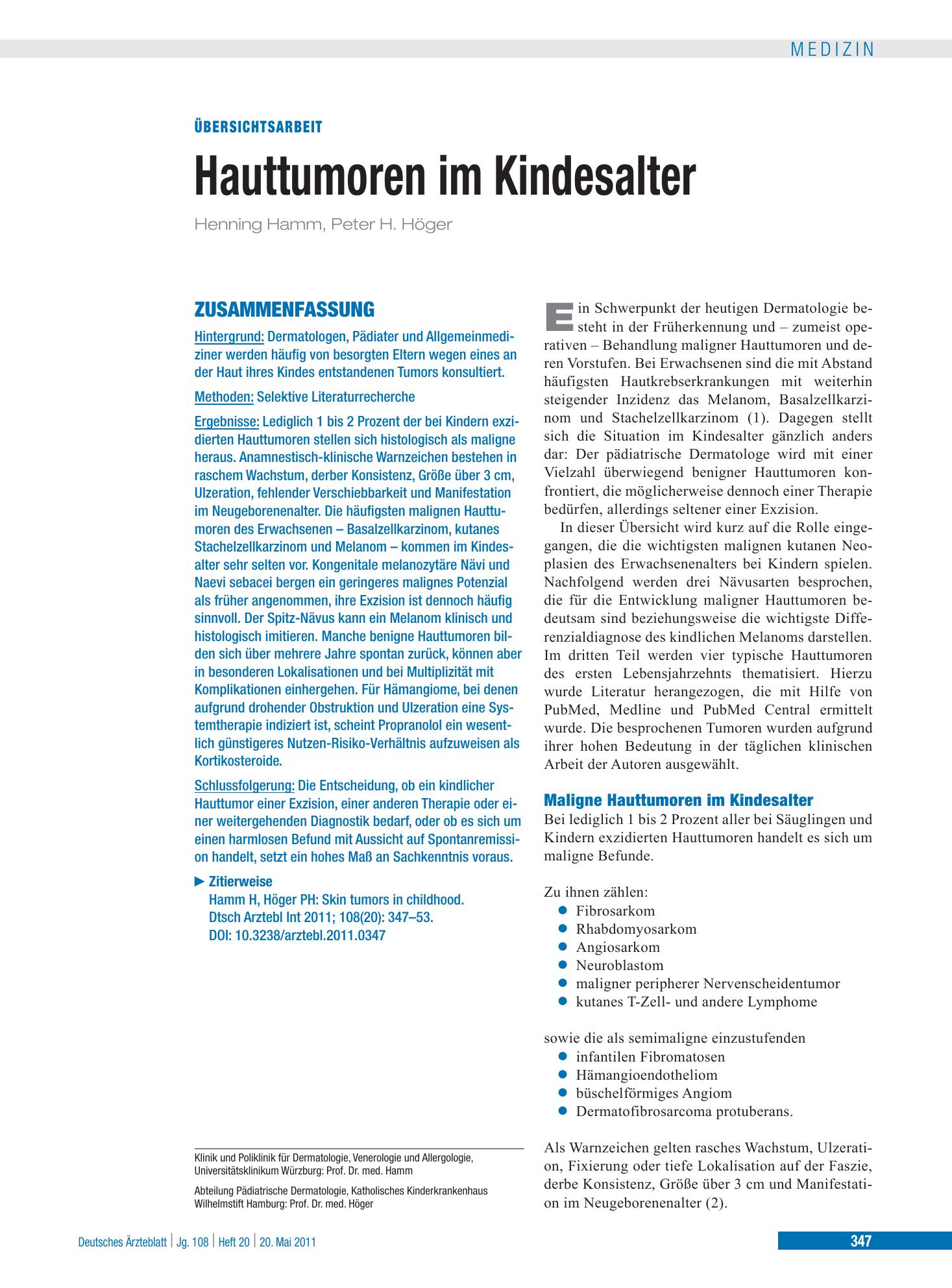 Vorschauseite 1: Hauttumoren im Kindesalter – Deutsches Ärzteblatt