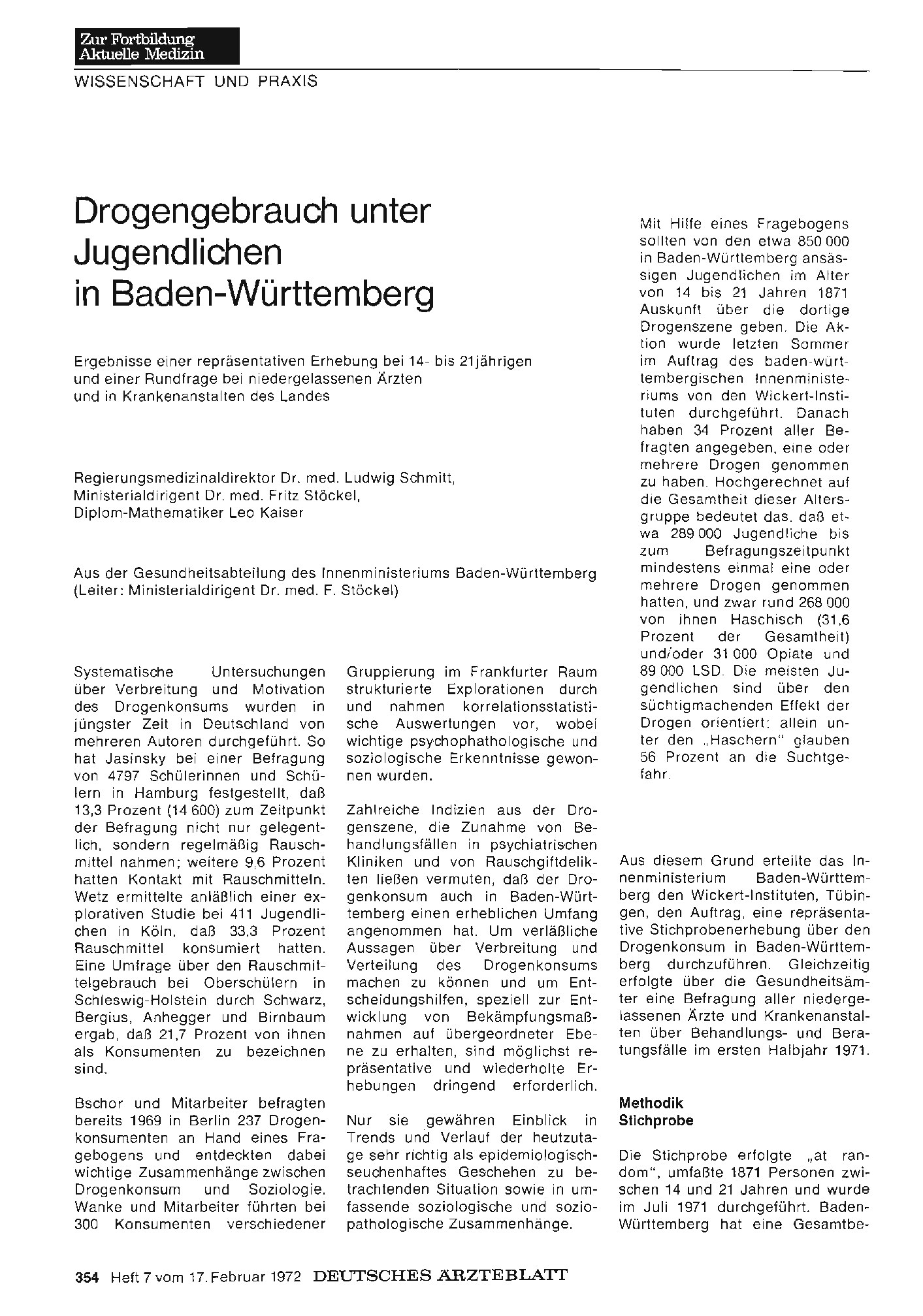 Vorschauseite 1: Drogengebrauch unter Jugendlichen in Baden-Württemberg