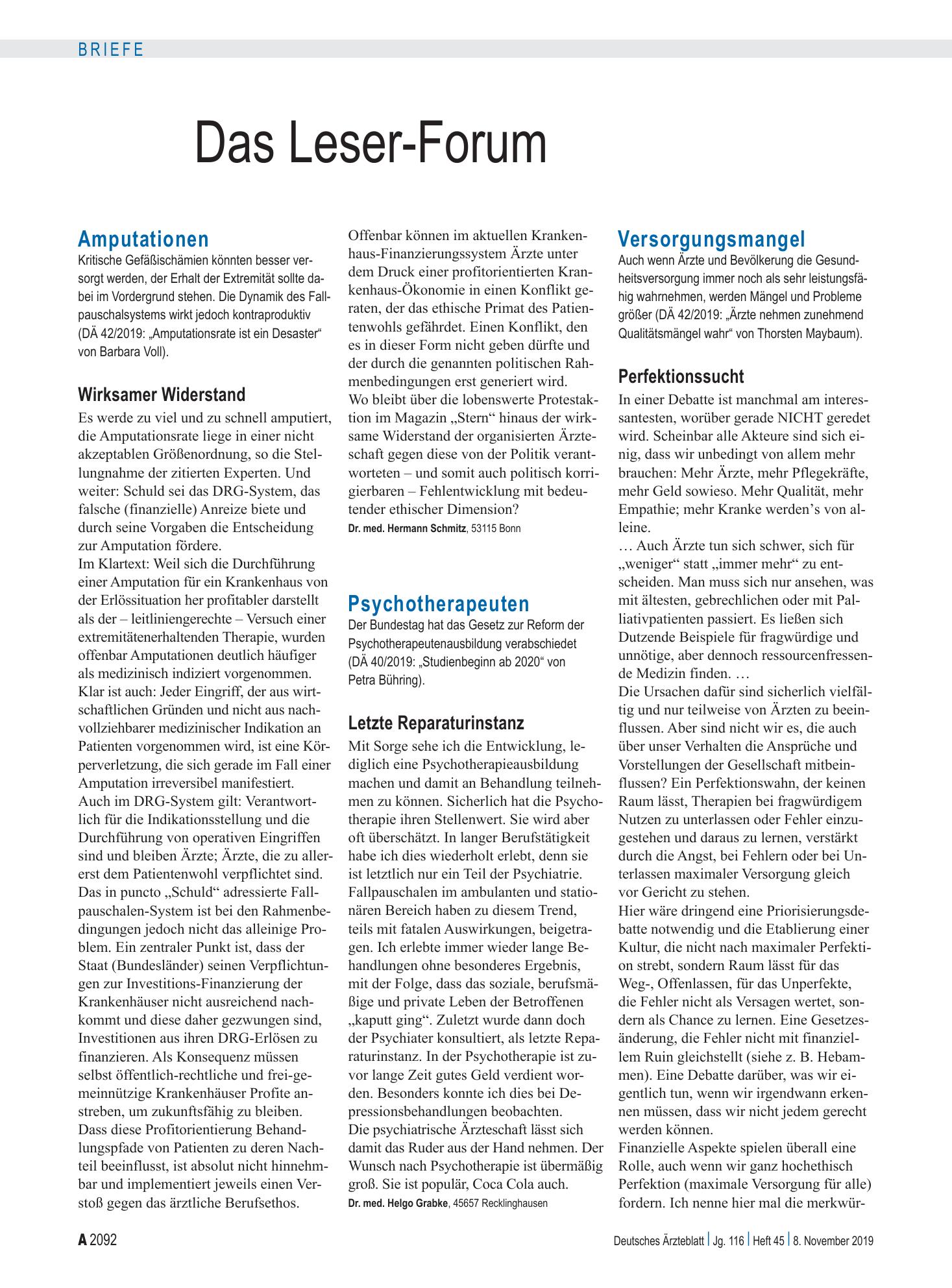 Vorschauseite 1: Amputationen: Wirksamer Widerstand – Deutsches Ärzteblatt