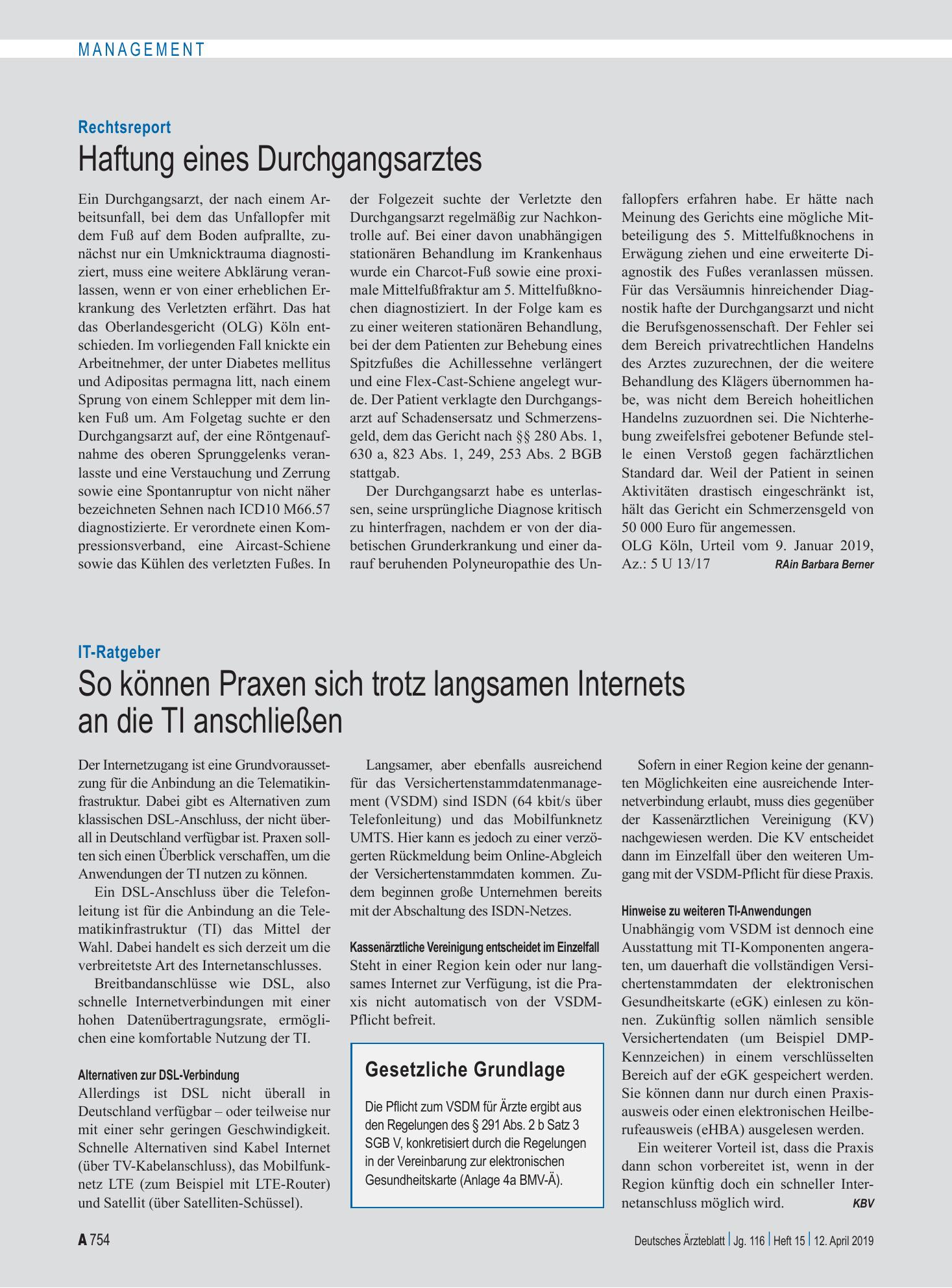 Vorschauseite 1: Rechtsreport: Haftung eines Durchgangsarztes – Deutsches Ärzteblatt