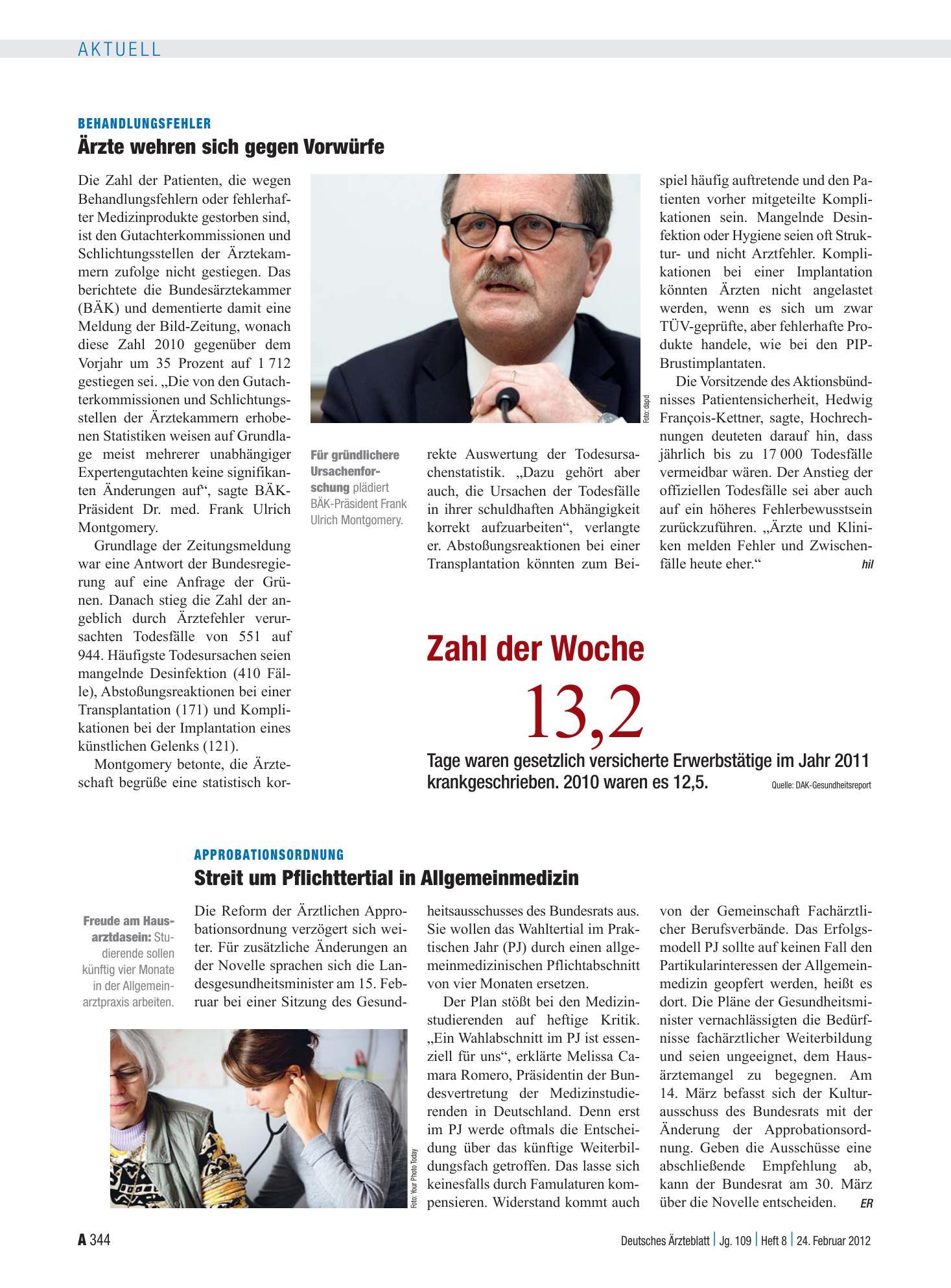Vorschauseite 1: Zahl der Woche 13,2 – Deutsches Ärzteblatt
