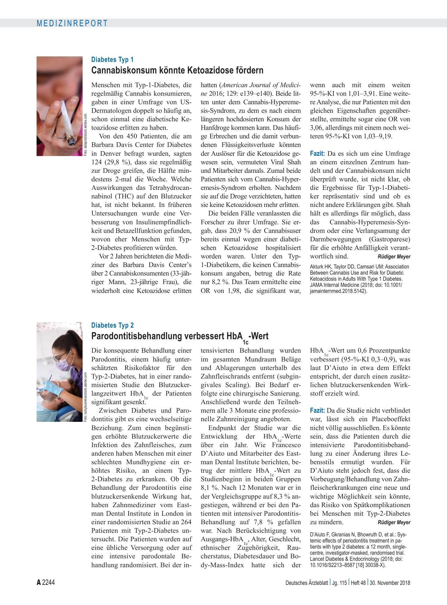 Vorschauseite 1: Diabetes Typ 2: Parodontitisbehandlung verbessert HbA 1c -Wert – Deutsches Ärzteblatt