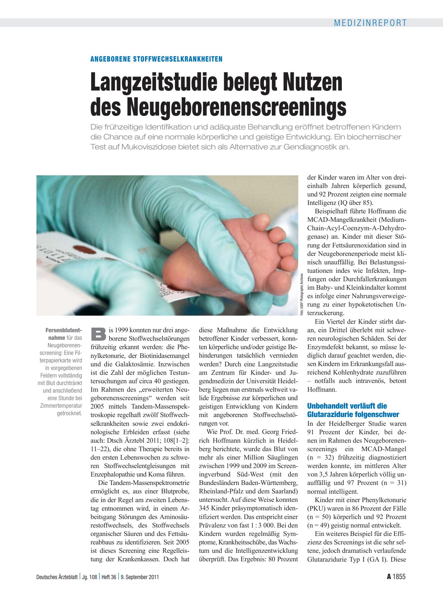 Vorschauseite 1: Angeborene Stoffwechselkrankheiten: Langzeitstudie belegt Nutzen des Neugeborenenscreenings – Deutsches Ärzteblatt
