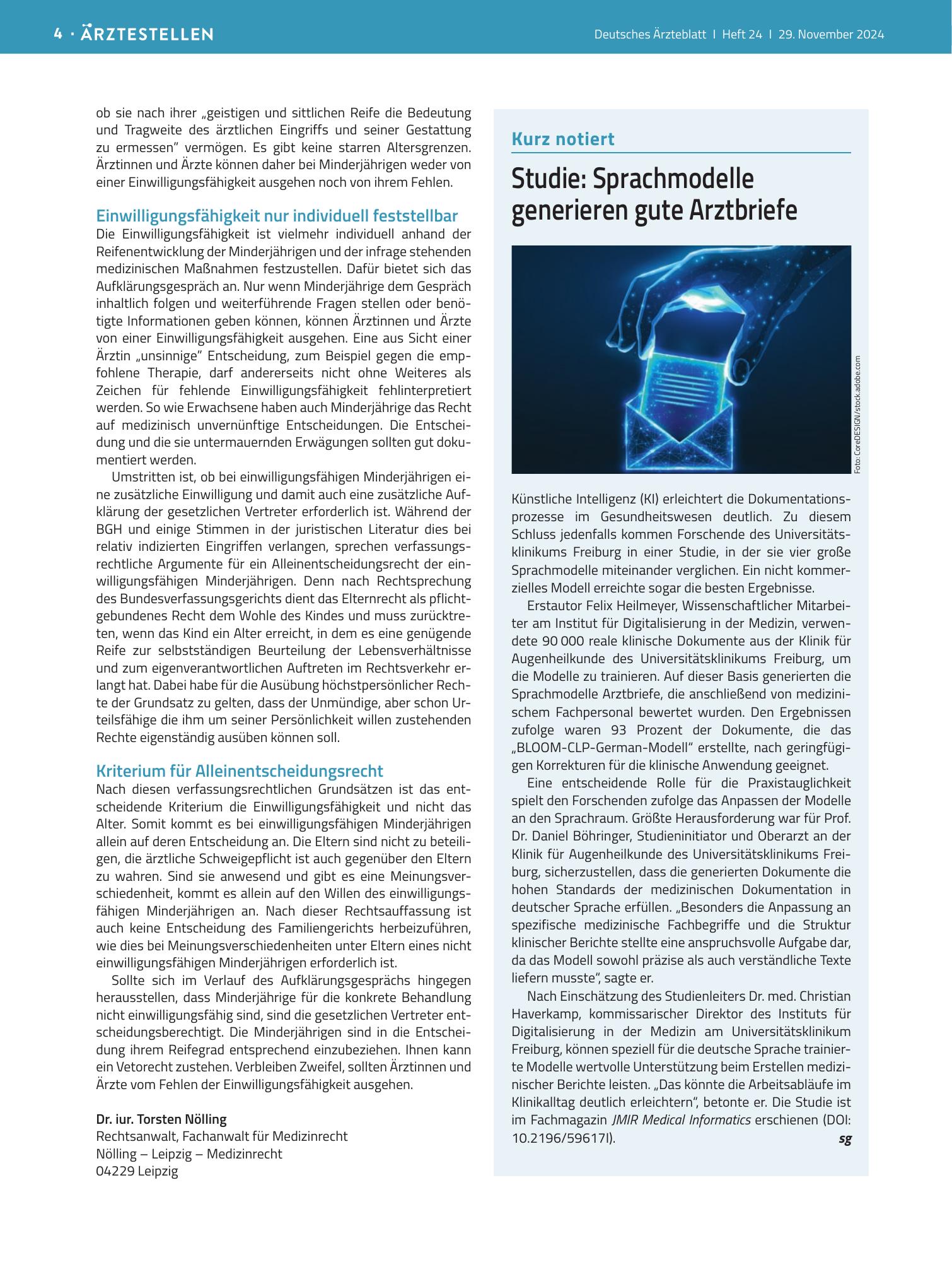 Vorschauseite 1: Studie: Sprachmodelle generieren gute Arztbriefe – Deutsches Ärzteblatt