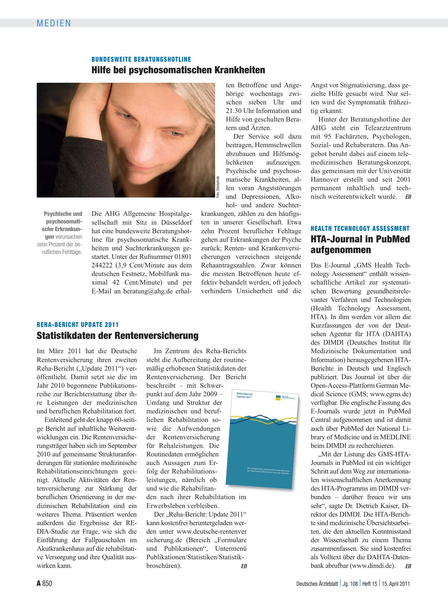Vorschauseite 1: Reha-Bericht Update 2011: Statistikdaten der Rentenversicherung – Deutsches Ärzteblatt