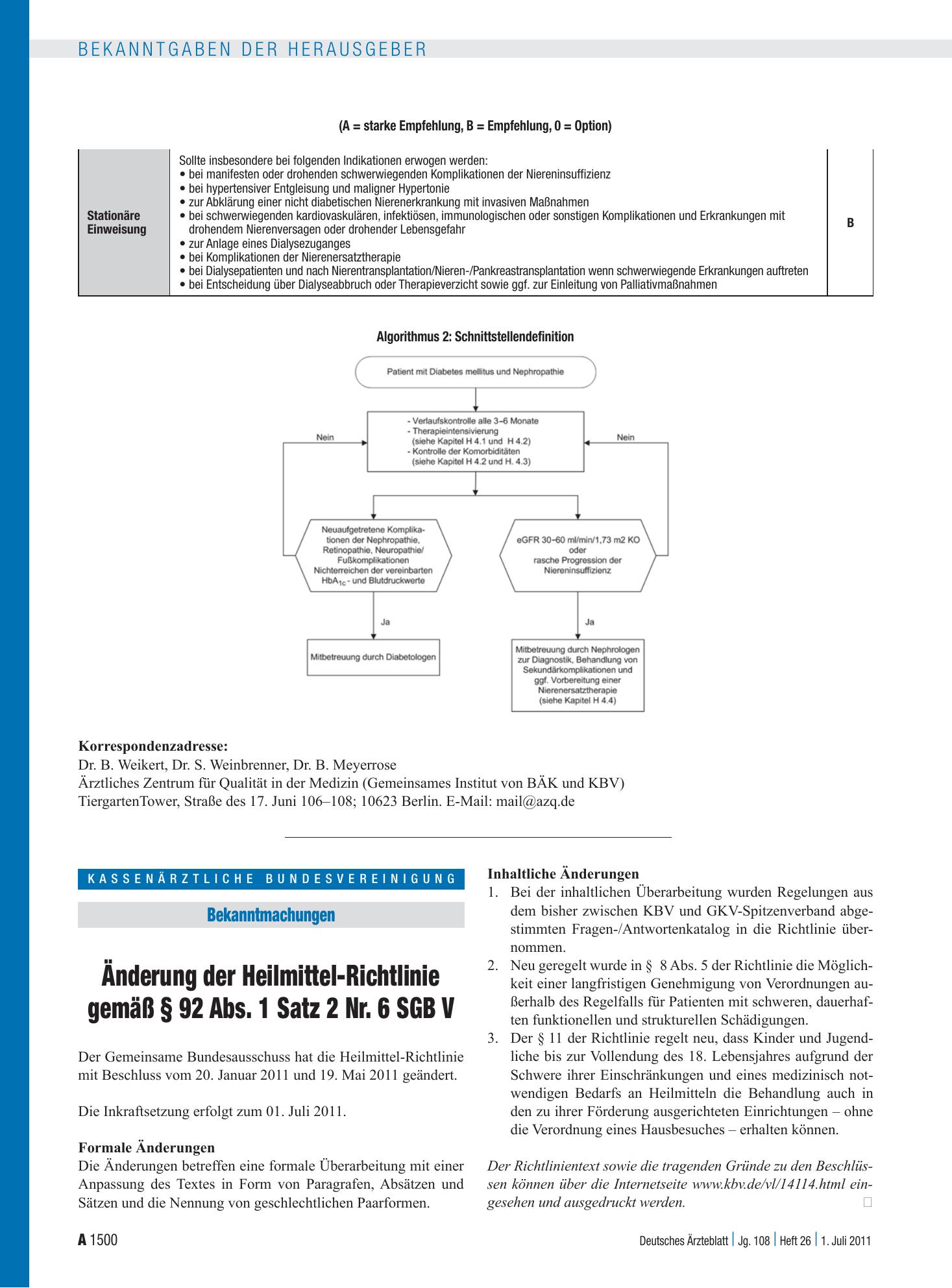 Vorschauseite 1: Änderung der Heilmittel-Richtlinie gemäß § 92 Abs. 1 Satz 2 Nr. 6 SGB V – Deutsches Ärzteblatt