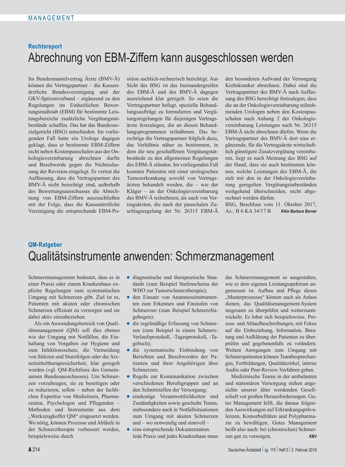 Vorschauseite 1: Rechtsreport: Abrechnung von EBM-Ziffern kann ausgeschlossen werden – Deutsches Ärzteblatt