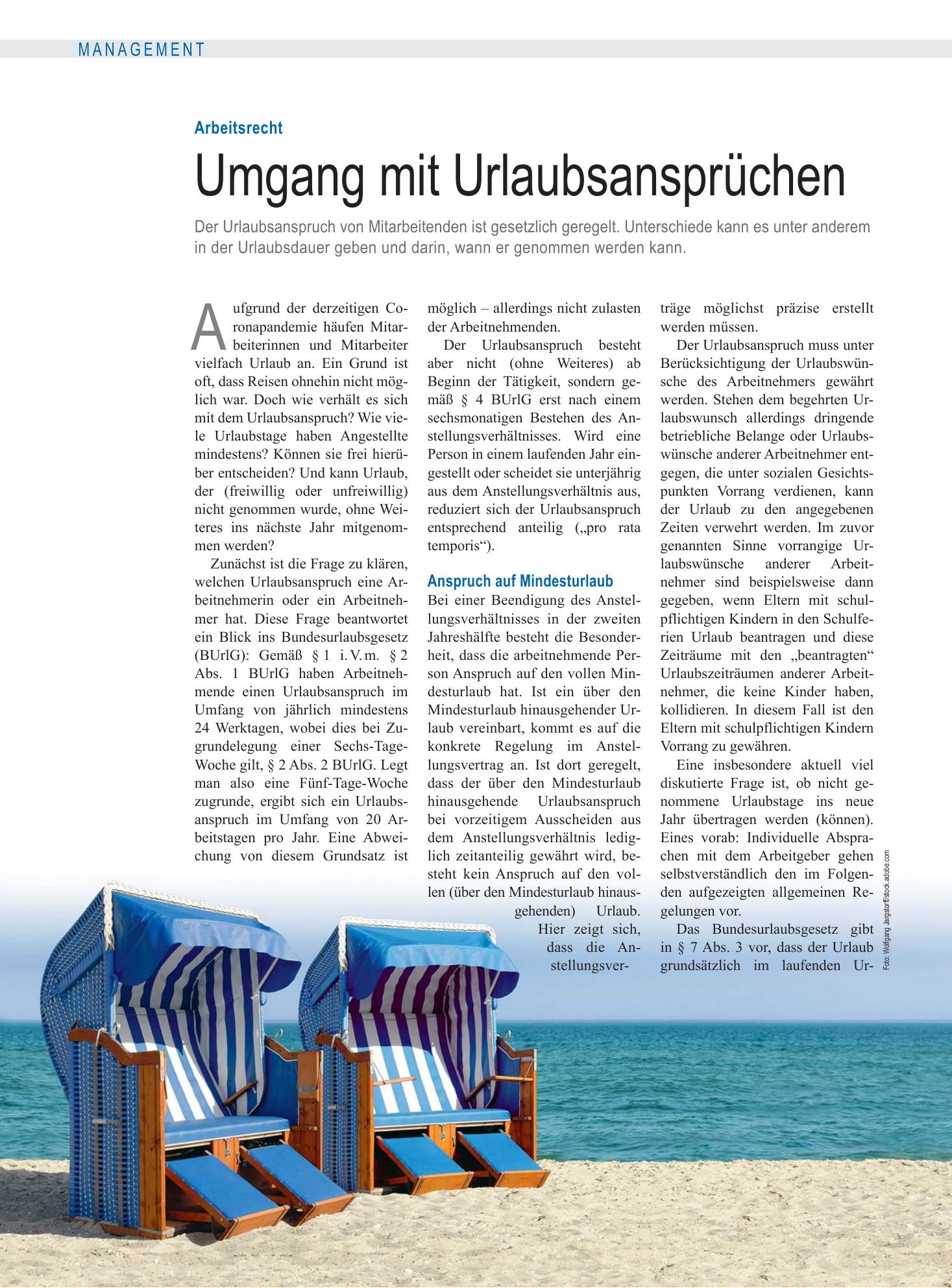 Vorschauseite 1: Arbeitsrecht: Umgang mit Urlaubsansprüchen – Deutsches Ärzteblatt