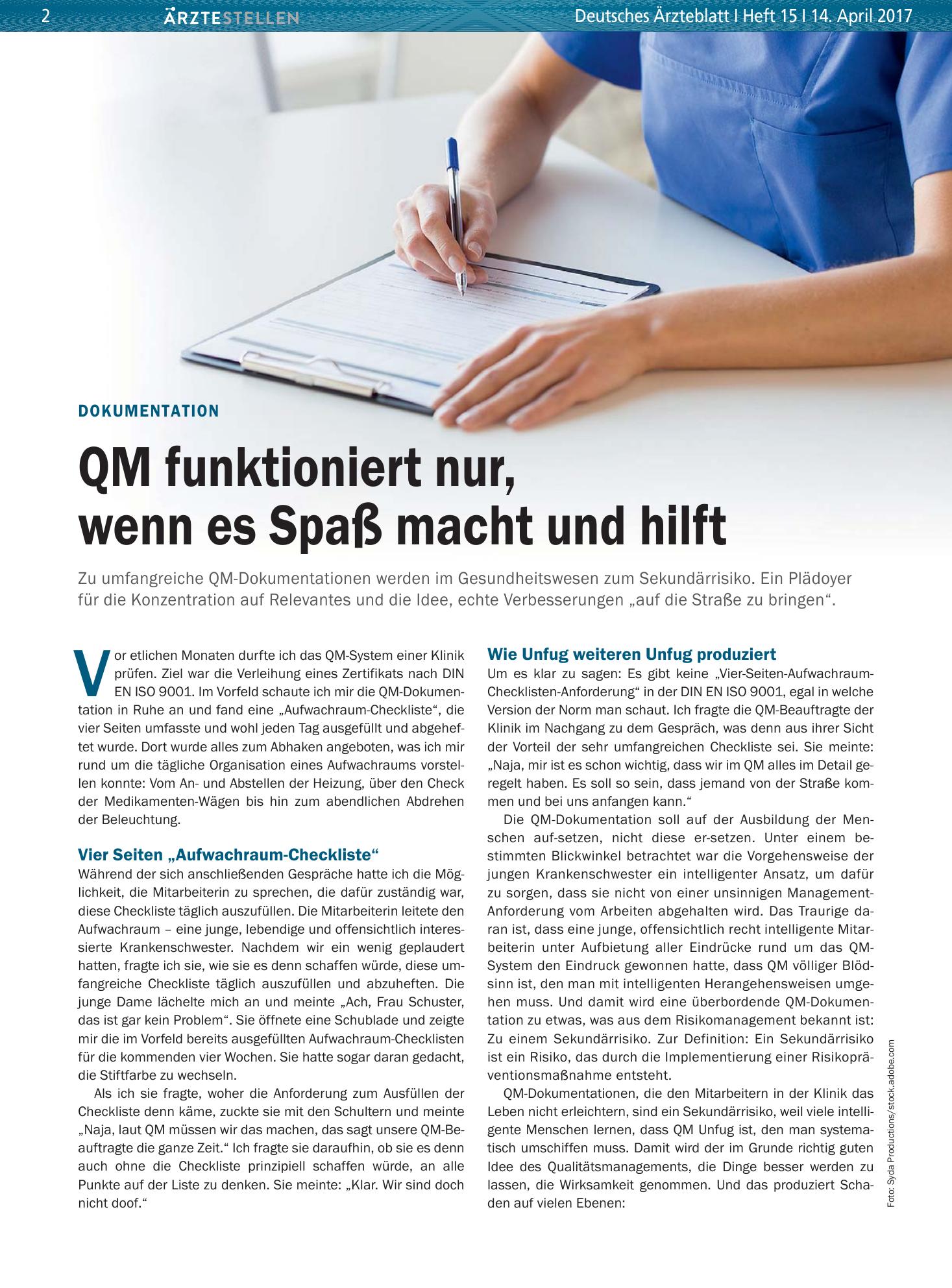 Vorschauseite 1: Dokumentation: QM funktioniert nur, wenn es Spaß macht und hilft – Deutsches Ärzteblatt