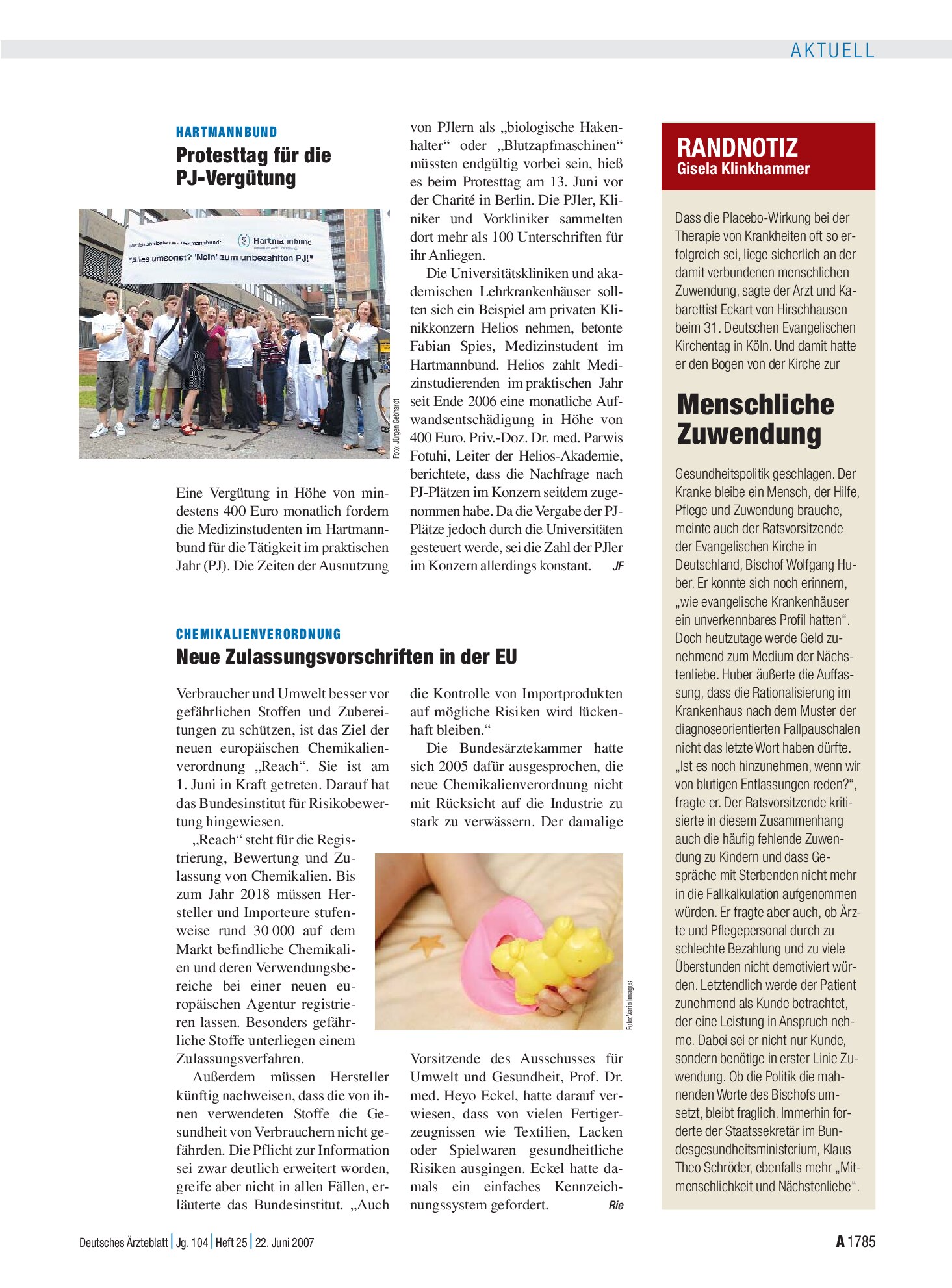 Vorschauseite 1: RANDNOTIZ: Menschliche Zuwendung – Deutsches Ärzteblatt