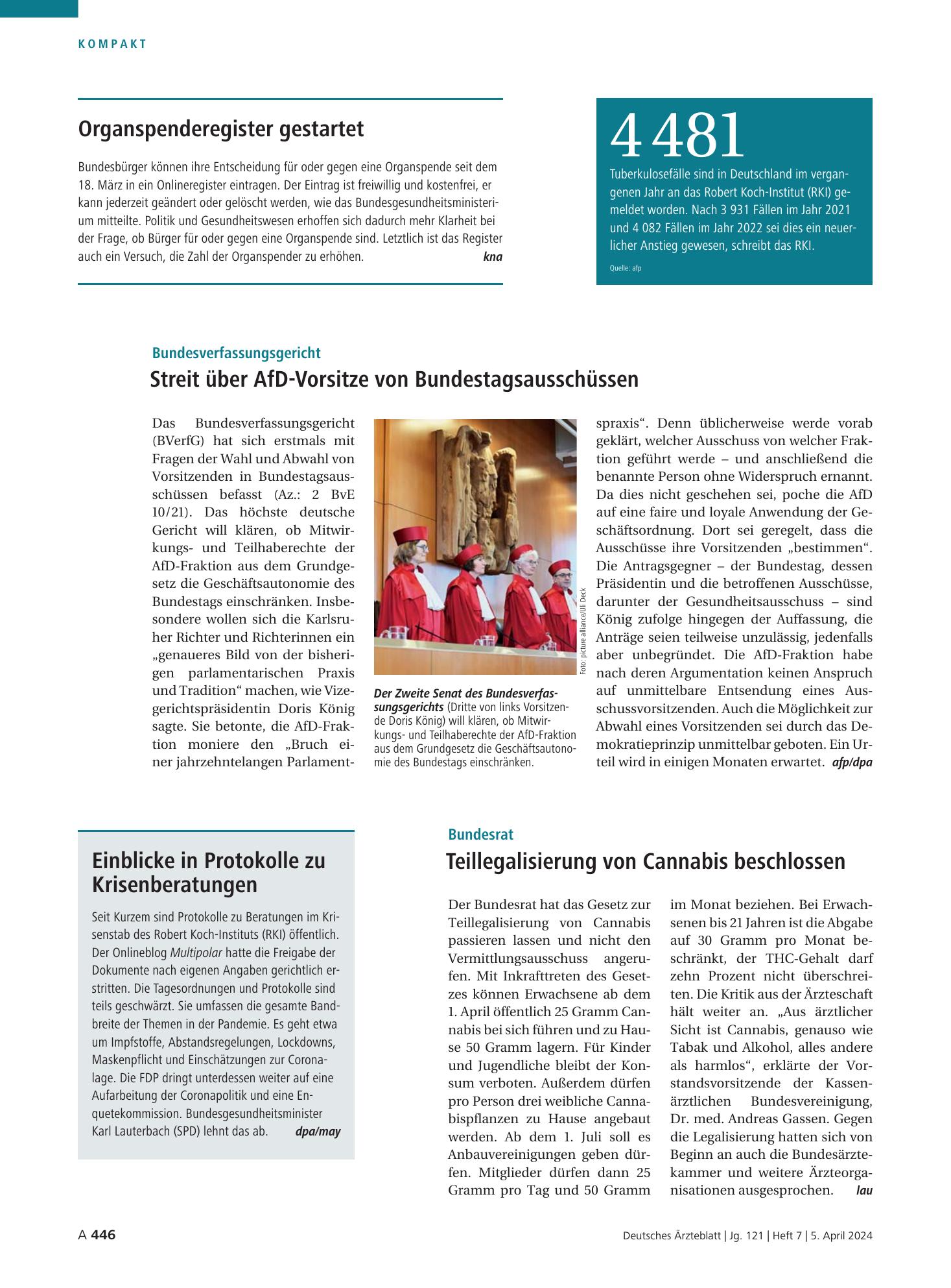 Vorschauseite 1: Organspenderegister gestartet – Deutsches Ärzteblatt