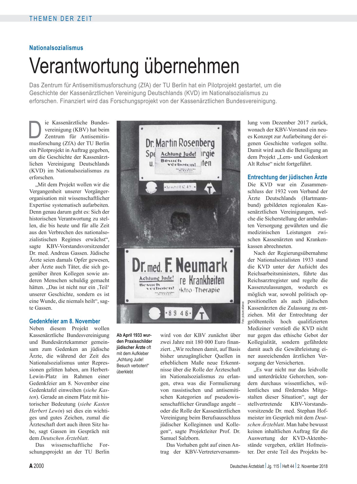 Vorschauseite 1: Nationalsozialismus: Verantwortung übernehmen – Deutsches Ärzteblatt