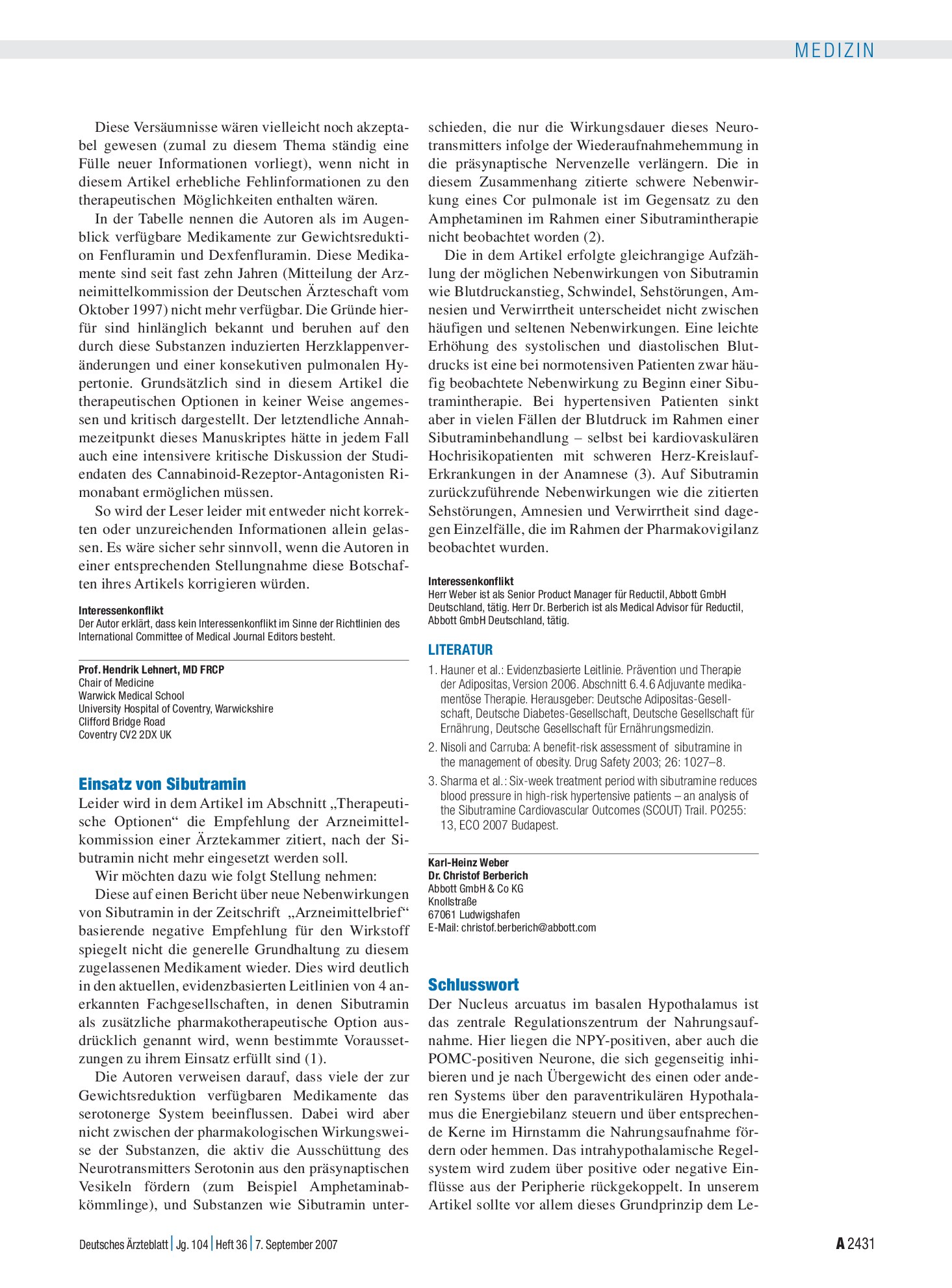 Vorschauseite 1: Adipositas – Eine Einführung in molekulare Mechanismen: Schlusswort – Deutsches Ärzteblatt