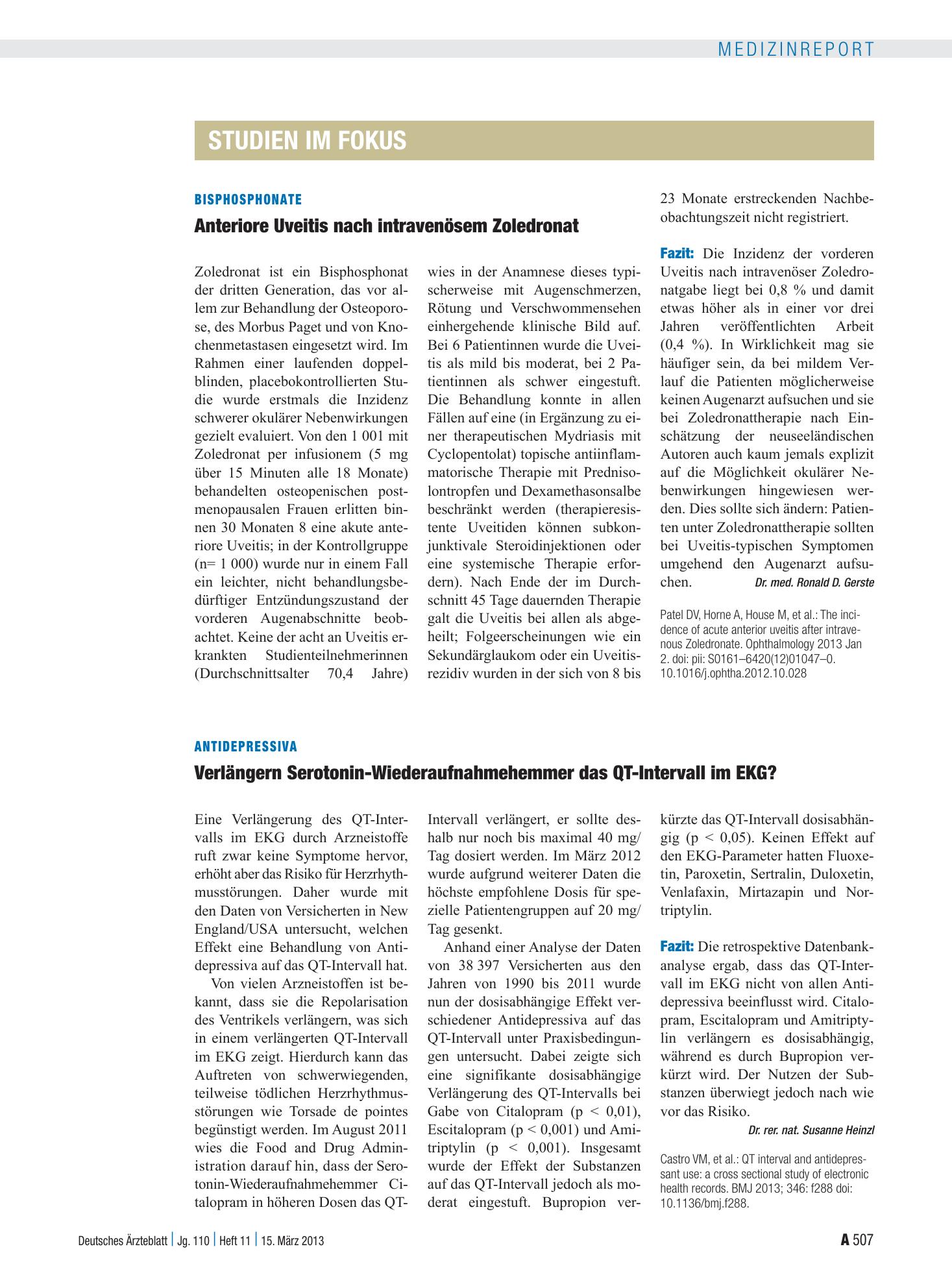Vorschauseite 1: Bisphosphonate: Anteriore Uveitis nach intravenösem Zoledronat – Deutsches Ärzteblatt