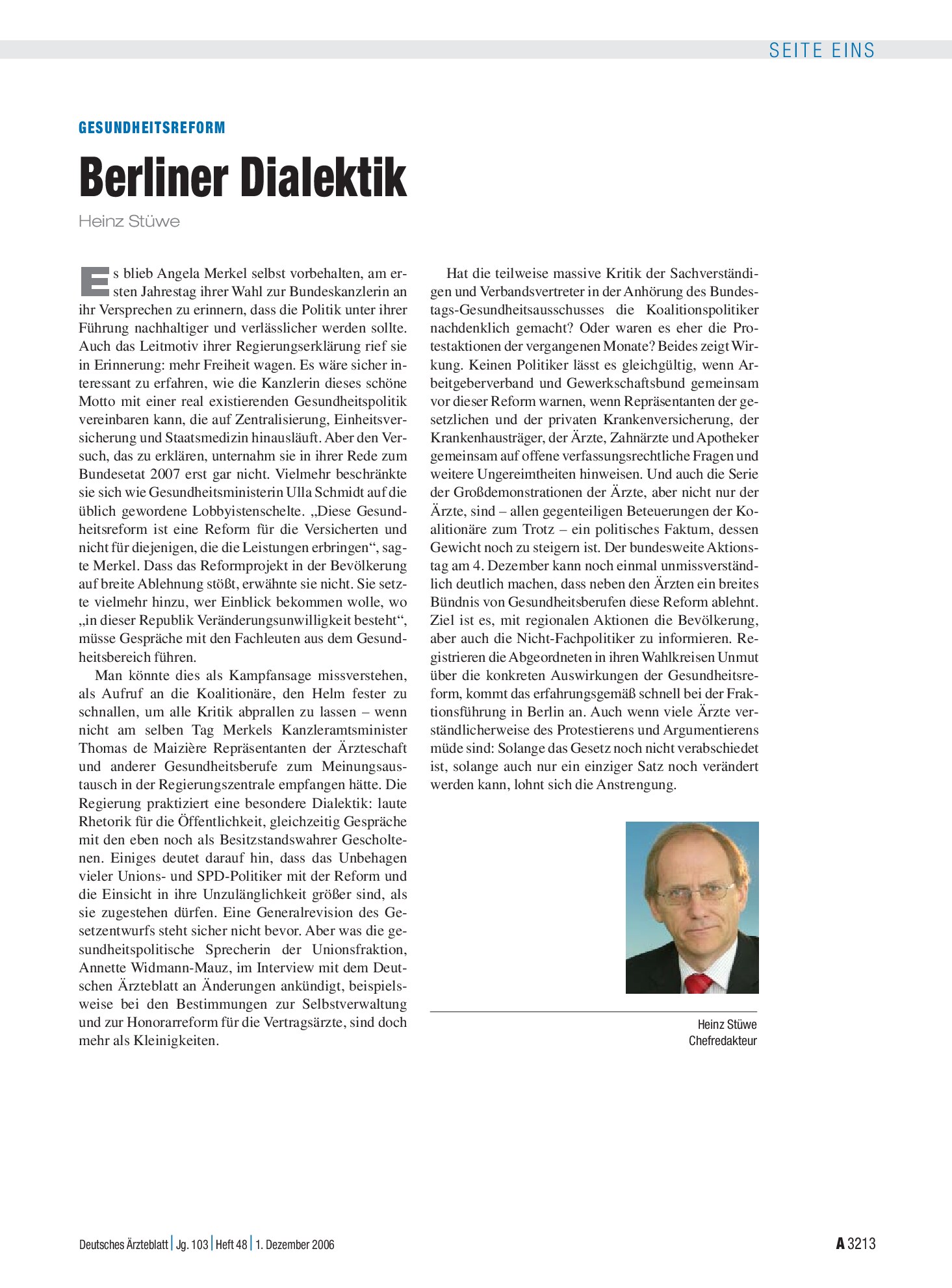 Vorschauseite 1: Gesundheitsreform: Berliner Dialektik – Deutsches Ärzteblatt
