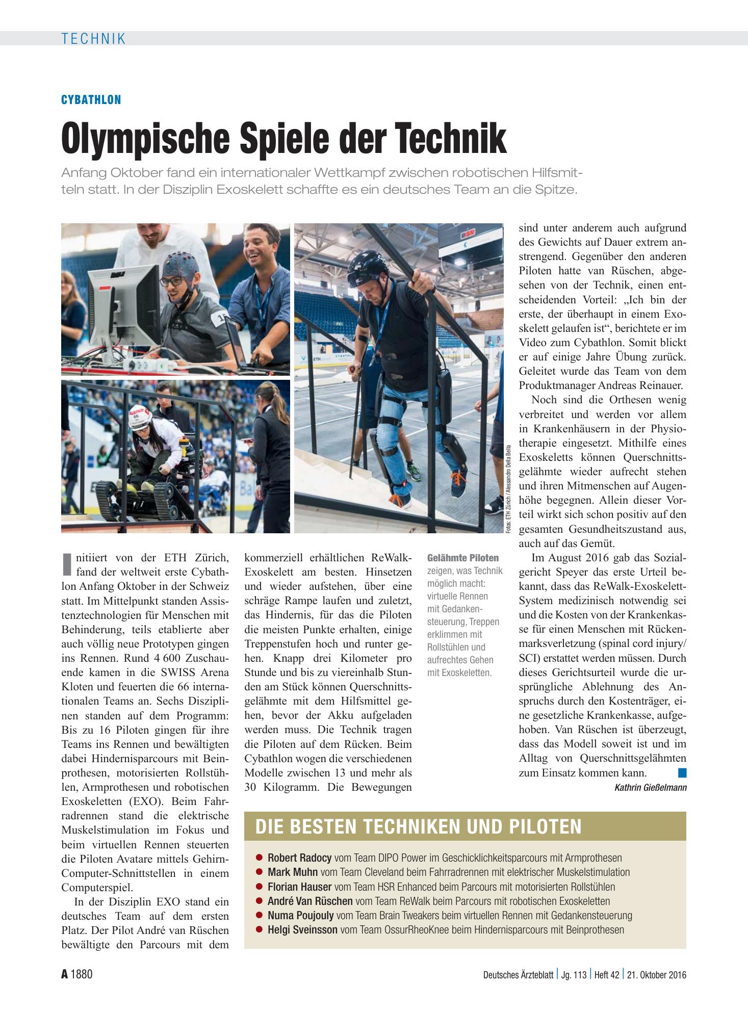 Vorschauseite 1: Cybathlon: Olympische Spiele der Technik – Deutsches Ärzteblatt