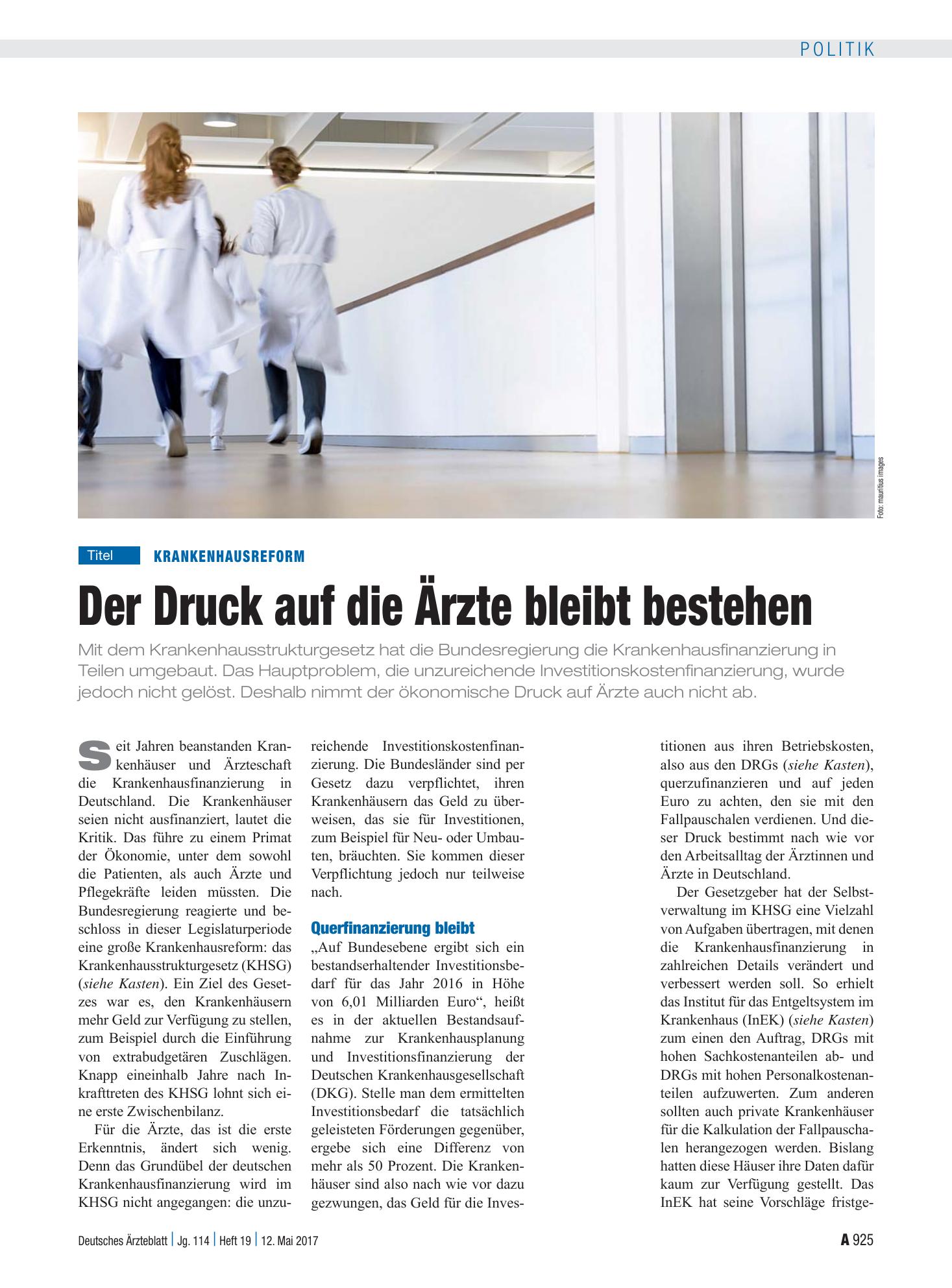 Vorschauseite 1: Krankenhausreform: Der Druck auf die Ärzte bleibt bestehen – Deutsches Ärzteblatt