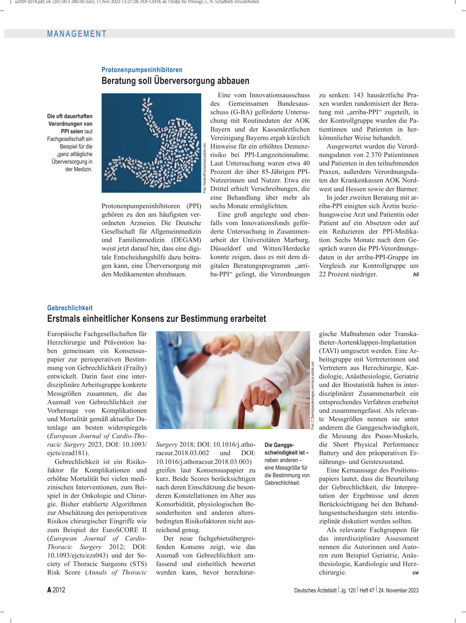 Vorschauseite 1: Protonenpumpeninhibitoren: Beratung soll Überversorgung abbauen – Deutsches Ärzteblatt