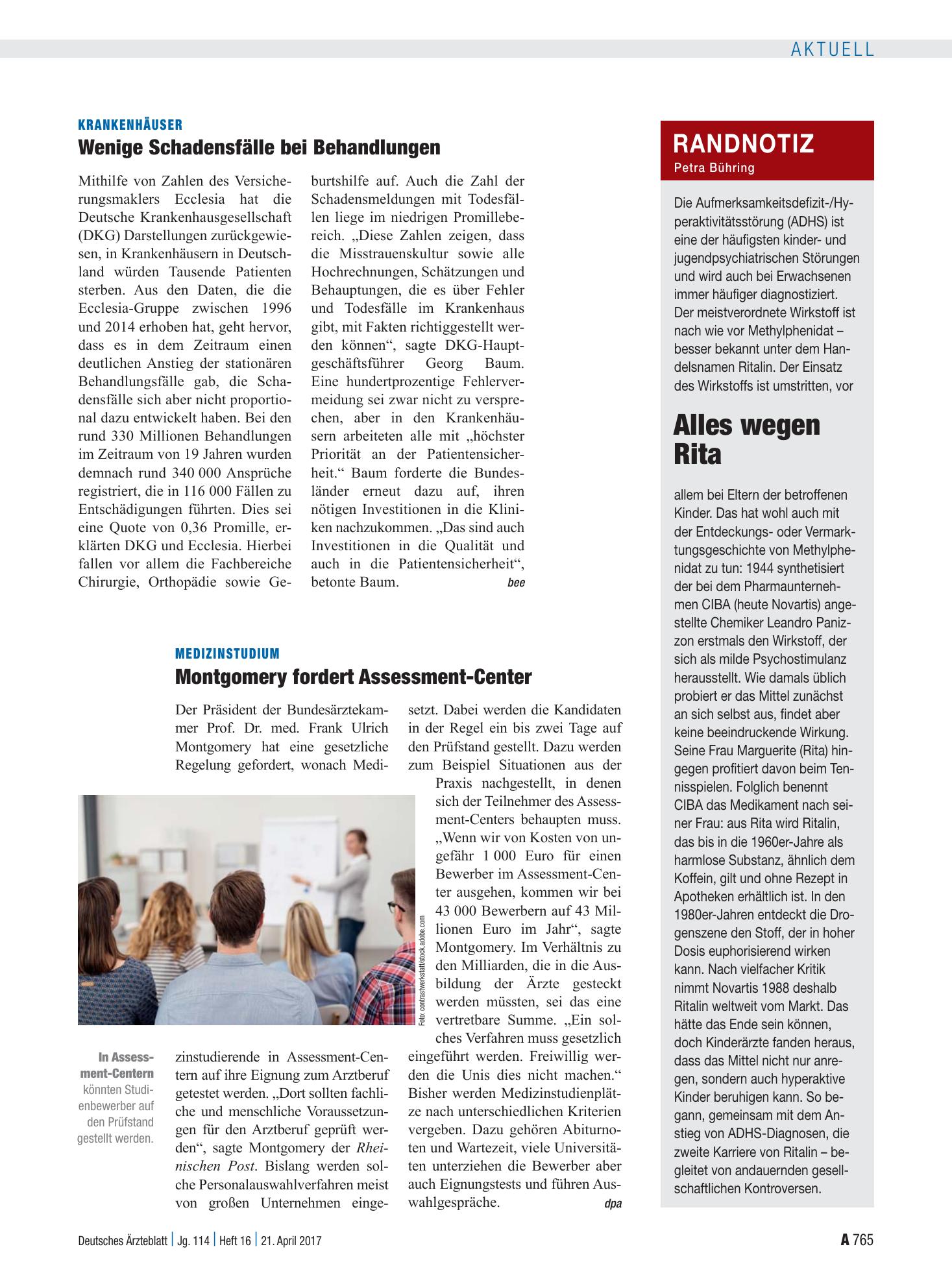 Vorschauseite 1: Medizinstudium: Montgomery fordert Assessment-Center – Deutsches Ärzteblatt