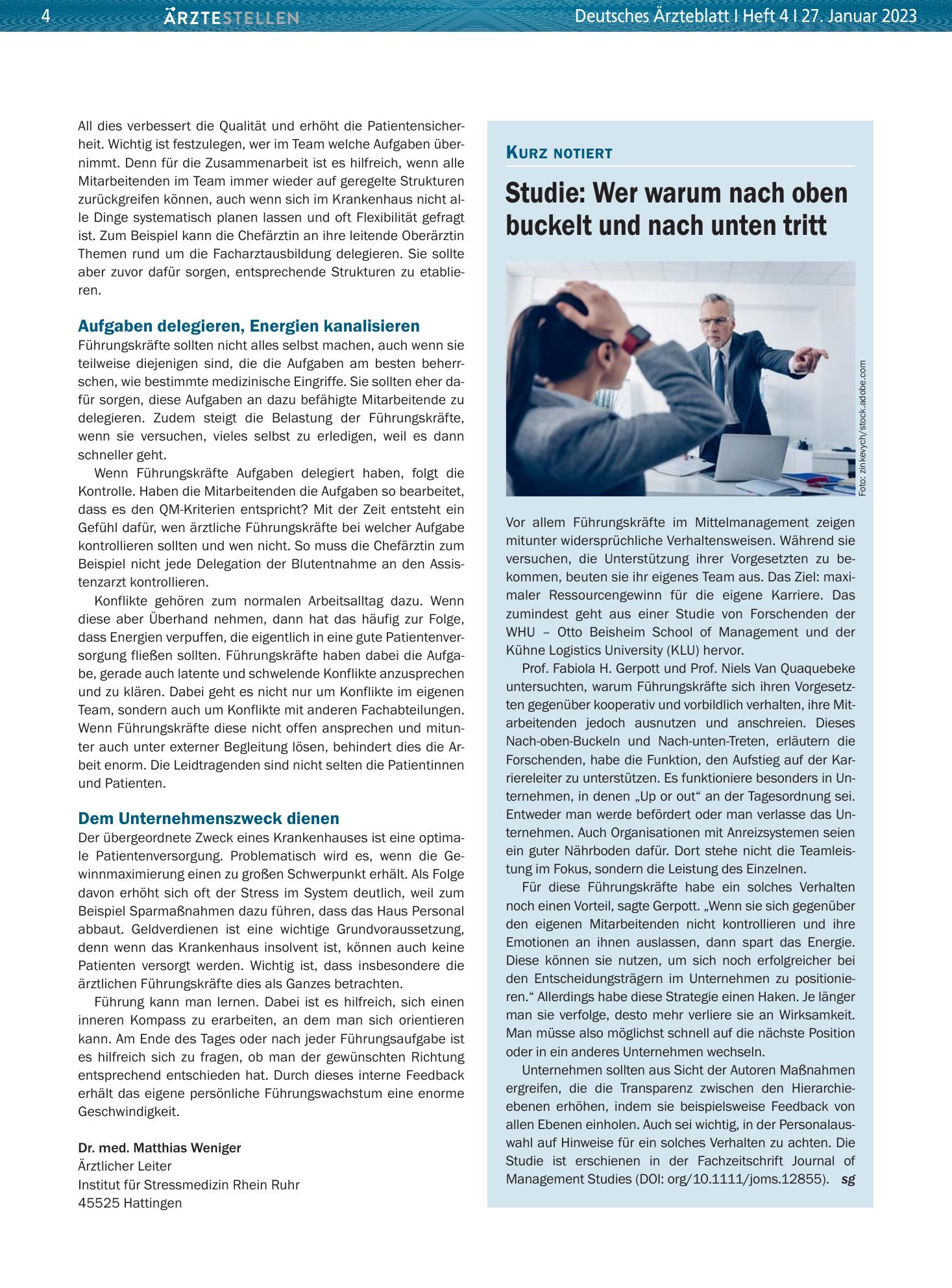 Vorschauseite 1: Studie: Wer warum nach oben buckelt und nach unten tritt – Deutsches Ärzteblatt
