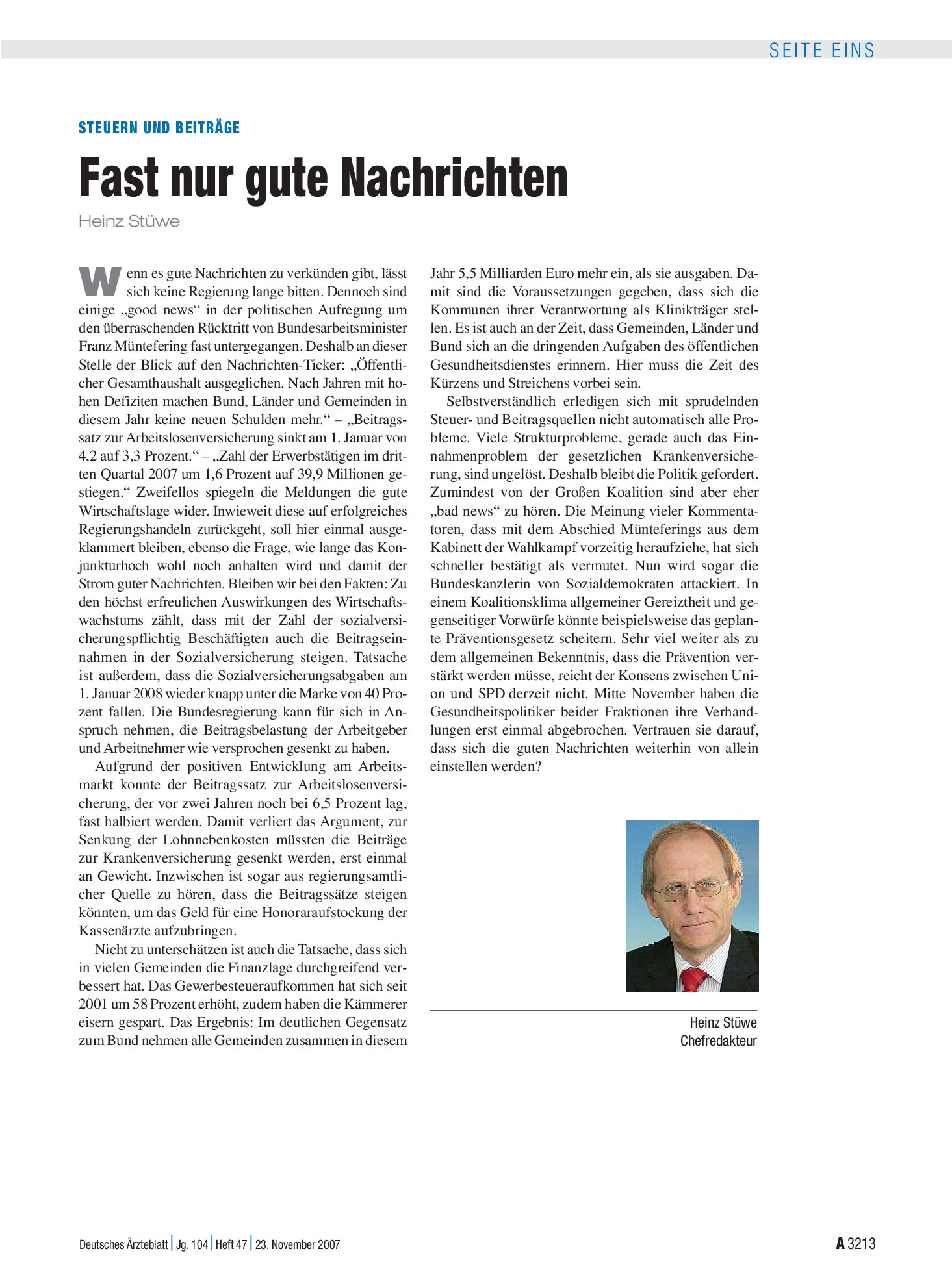 Vorschauseite 1: Steuern und Beiträge: Fast nur gute Nachrichten – Deutsches Ärzteblatt