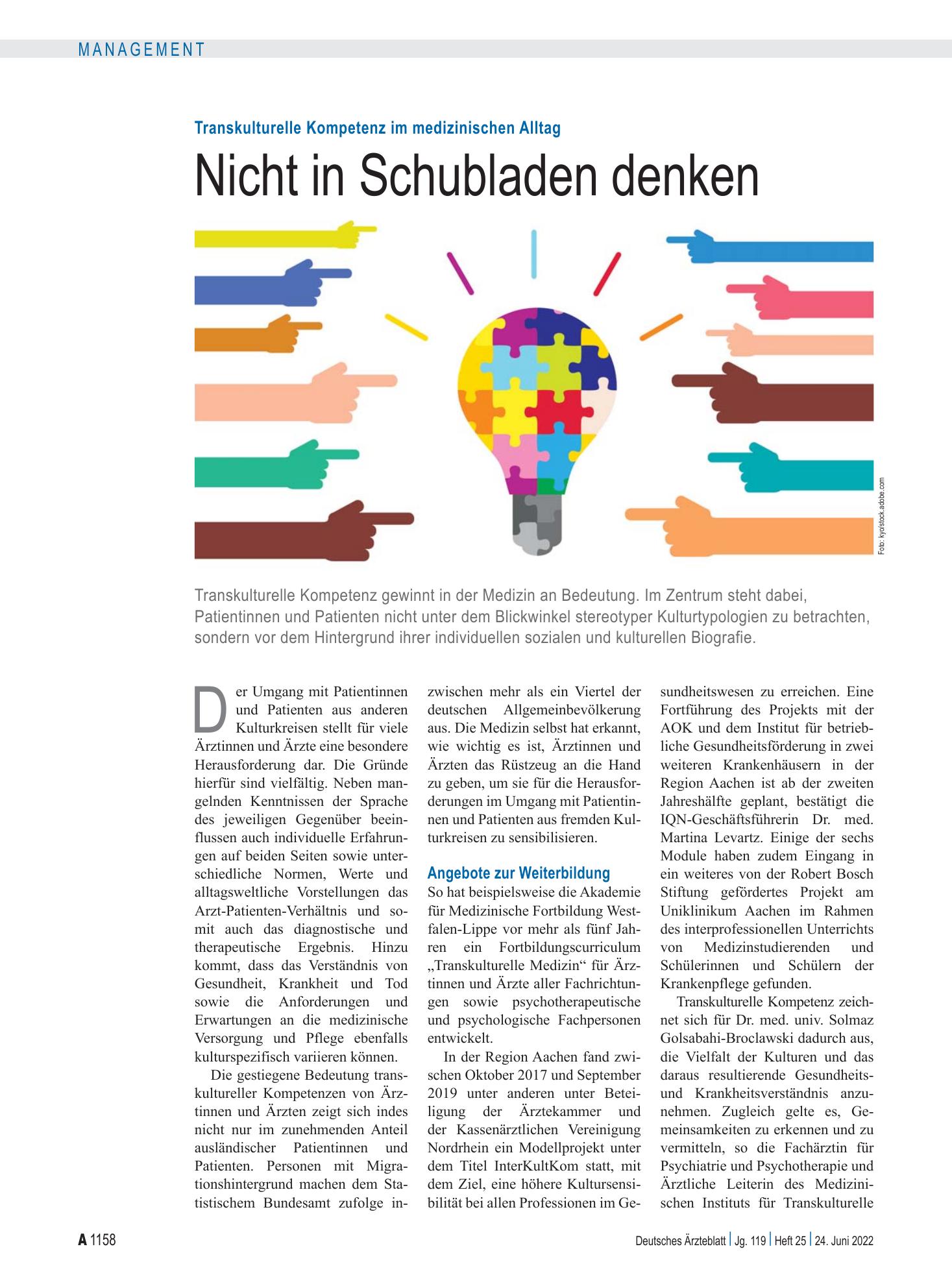 Vorschauseite 1: Transkulturelle Kompetenz im medizinischen Alltag: Nicht in Schubladen denken – Deutsches Ärzteblatt