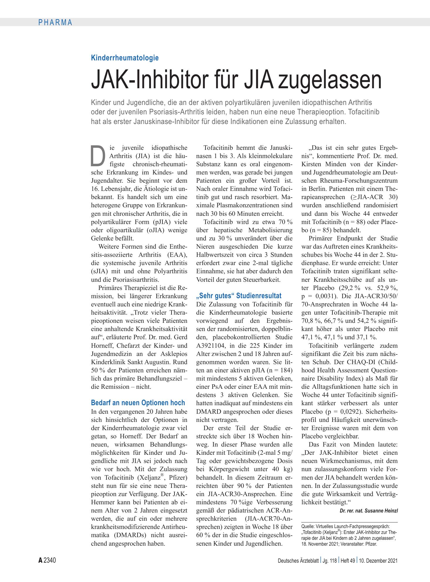 Vorschauseite 1: Kinderrheumatologie: JAK-Inhibitor für JIA zugelassen – Deutsches Ärzteblatt