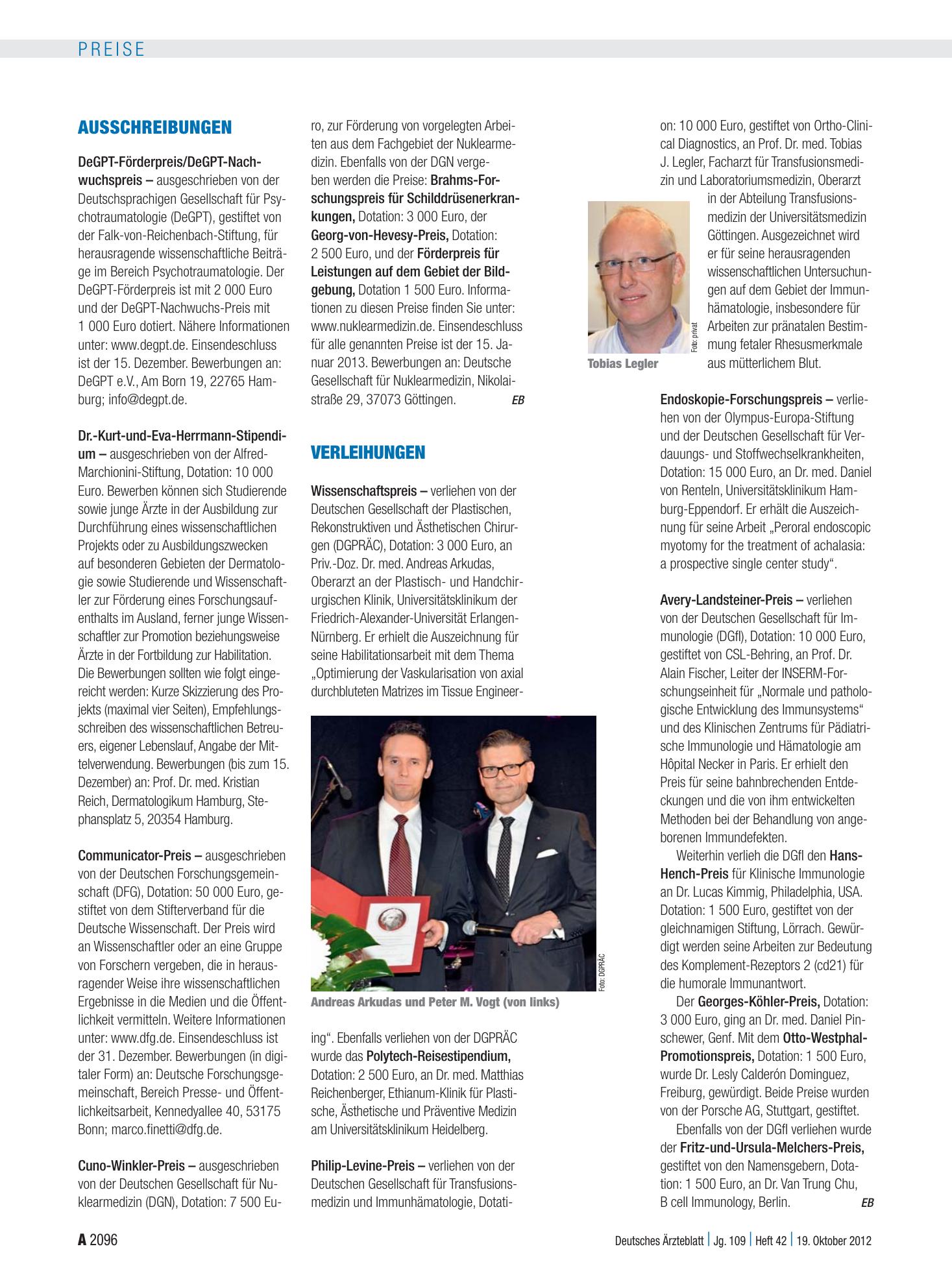 Vorschauseite 1: Verleihungen – Deutsches Ärzteblatt