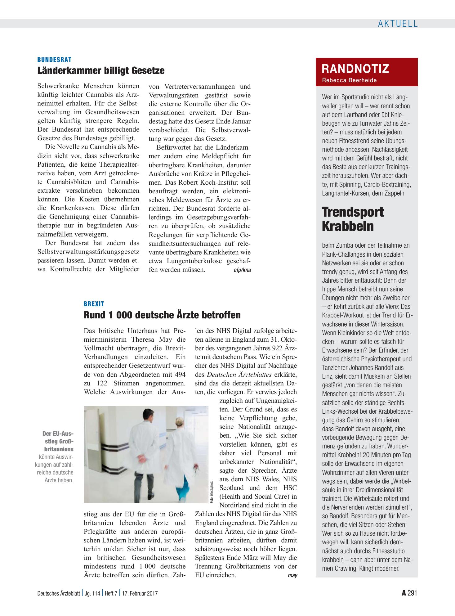 Vorschauseite 1: Randnotiz: Trendsport Krabbeln – Deutsches Ärzteblatt
