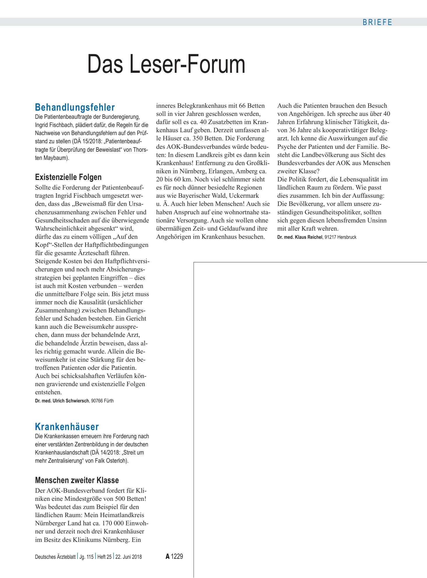 Vorschauseite 1: Behandlungsfehler: Existenzielle Folgen – Deutsches Ärzteblatt