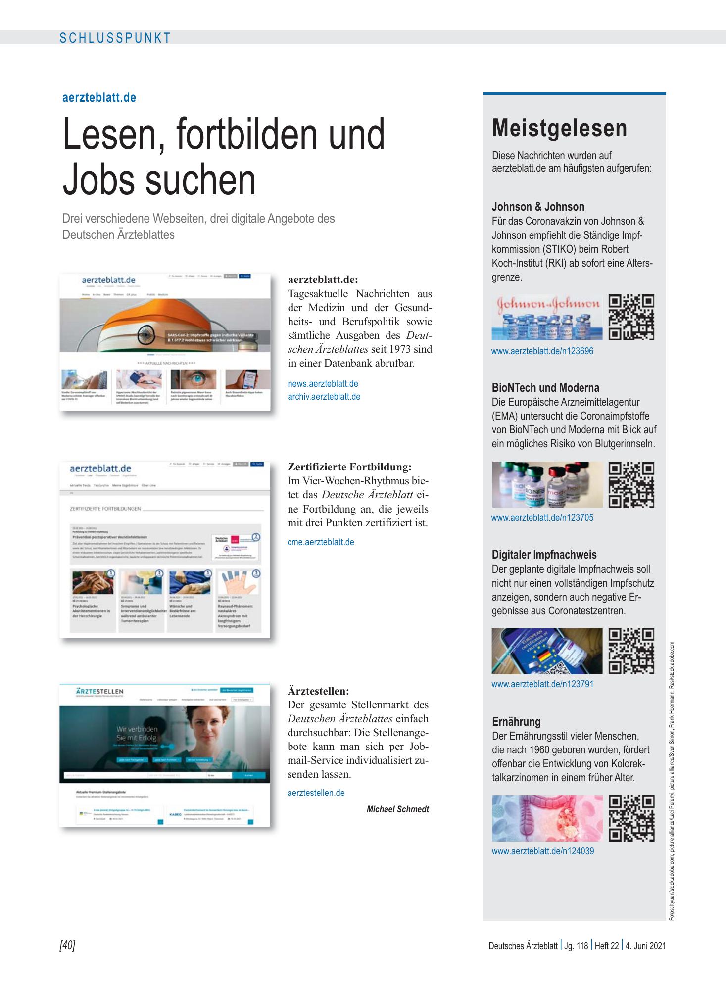 Vorschauseite 1: Meistgelesen – Deutsches Ärzteblatt