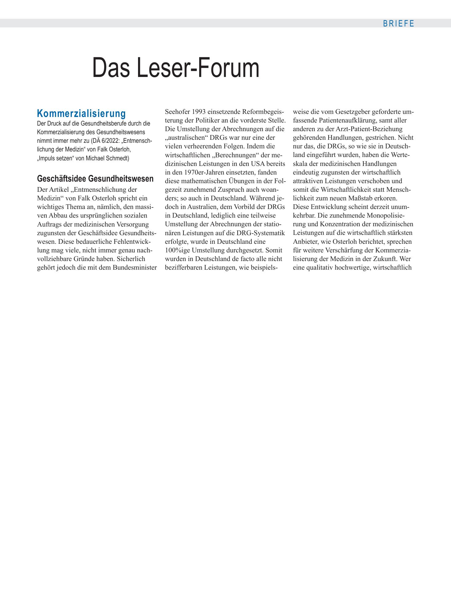 Vorschauseite 1: Kommerzialisierung: Geschäftsidee Gesundheitswesen – Deutsches Ärzteblatt