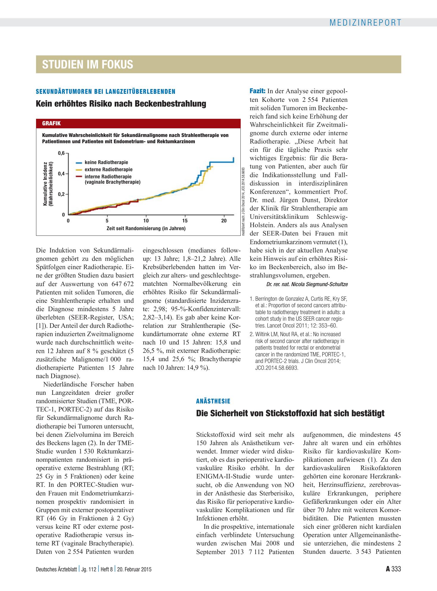 Vorschauseite 1: Sekundärtumoren bei Langzeitüberlebenden: Kein erhöhtes Risiko nach Beckenbestrahlung – Deutsches Ärzteblatt