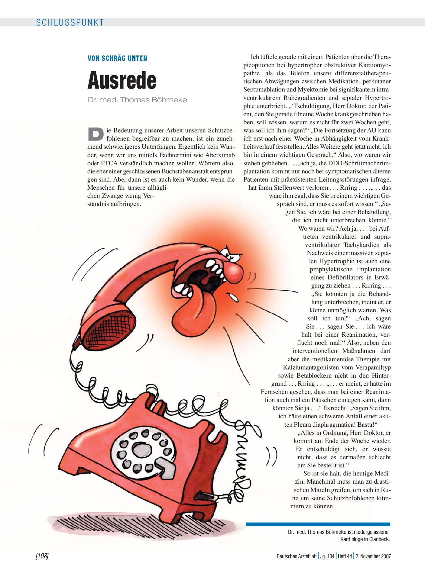 Vorschauseite 1: Von schräg unten: Ausrede – Deutsches Ärzteblatt