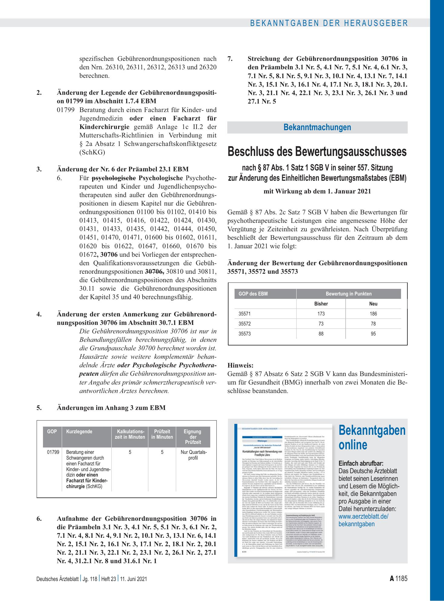 Vorschauseite 1: Bekanntgaben online – Deutsches Ärzteblatt