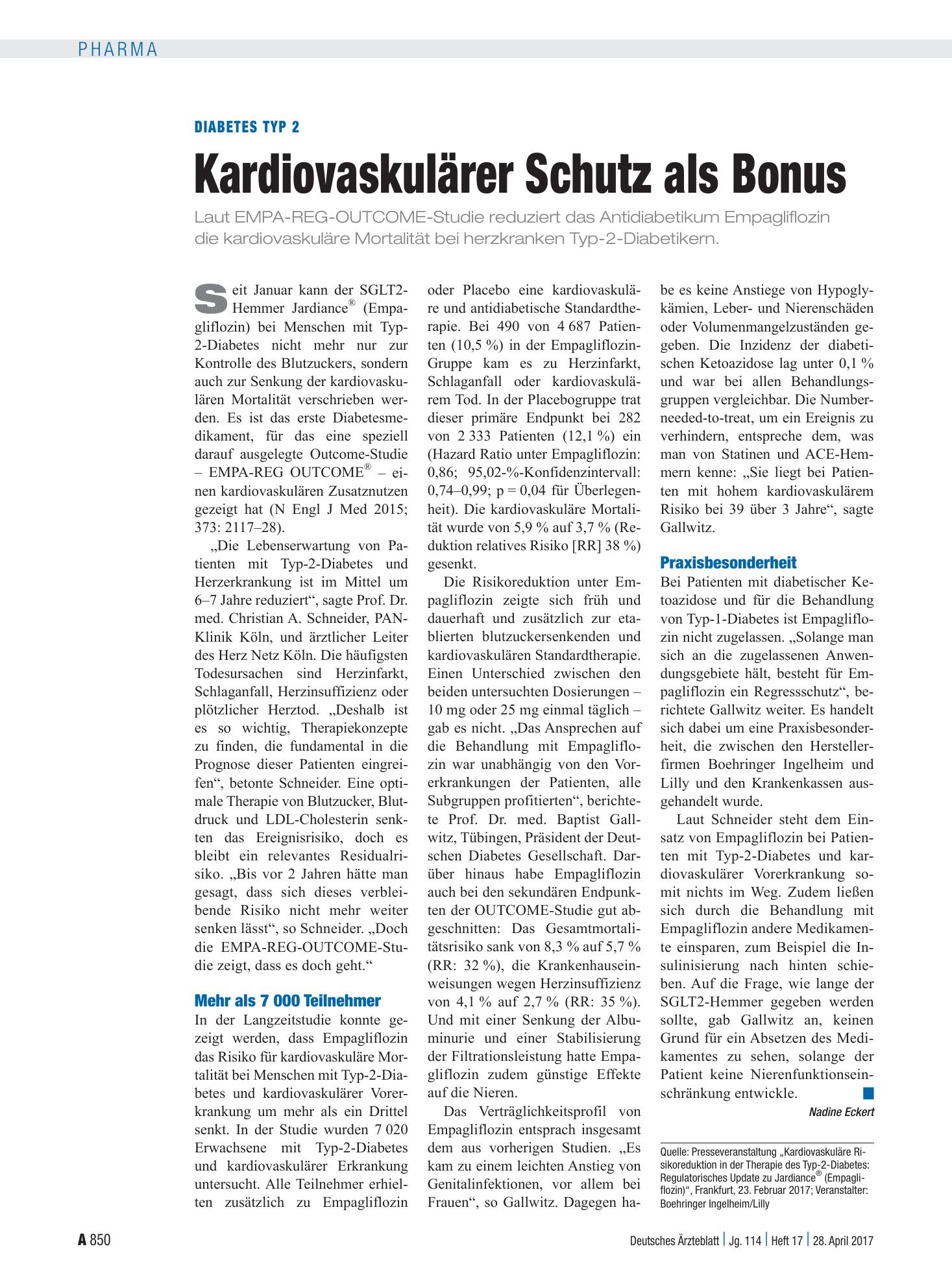 Vorschauseite 1: Diabetes Typ 2: Kardiovaskulärer Schutz als Bonus – Deutsches Ärzteblatt