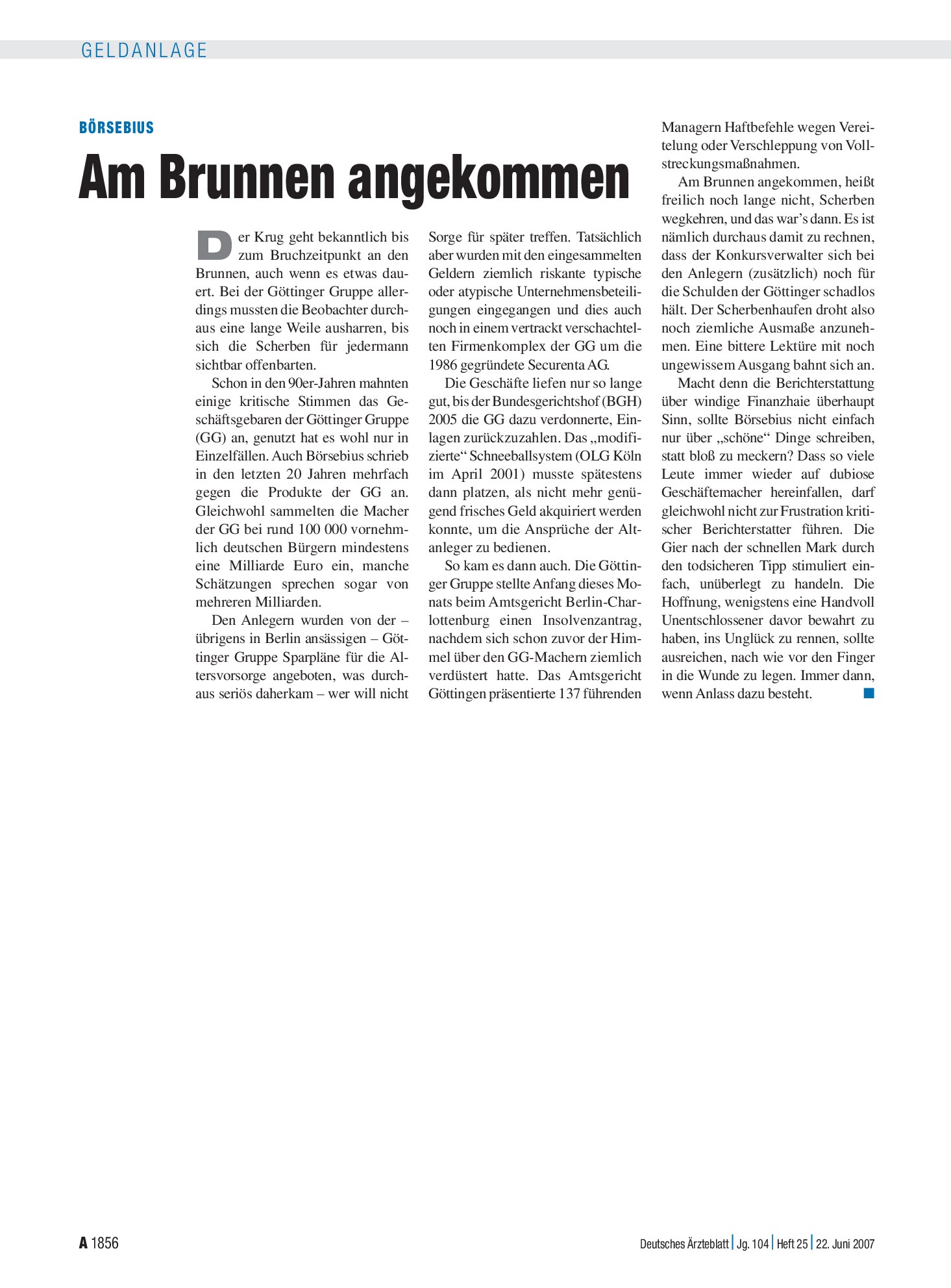 Vorschauseite 1: Am Brunnen angekommen – Deutsches Ärzteblatt