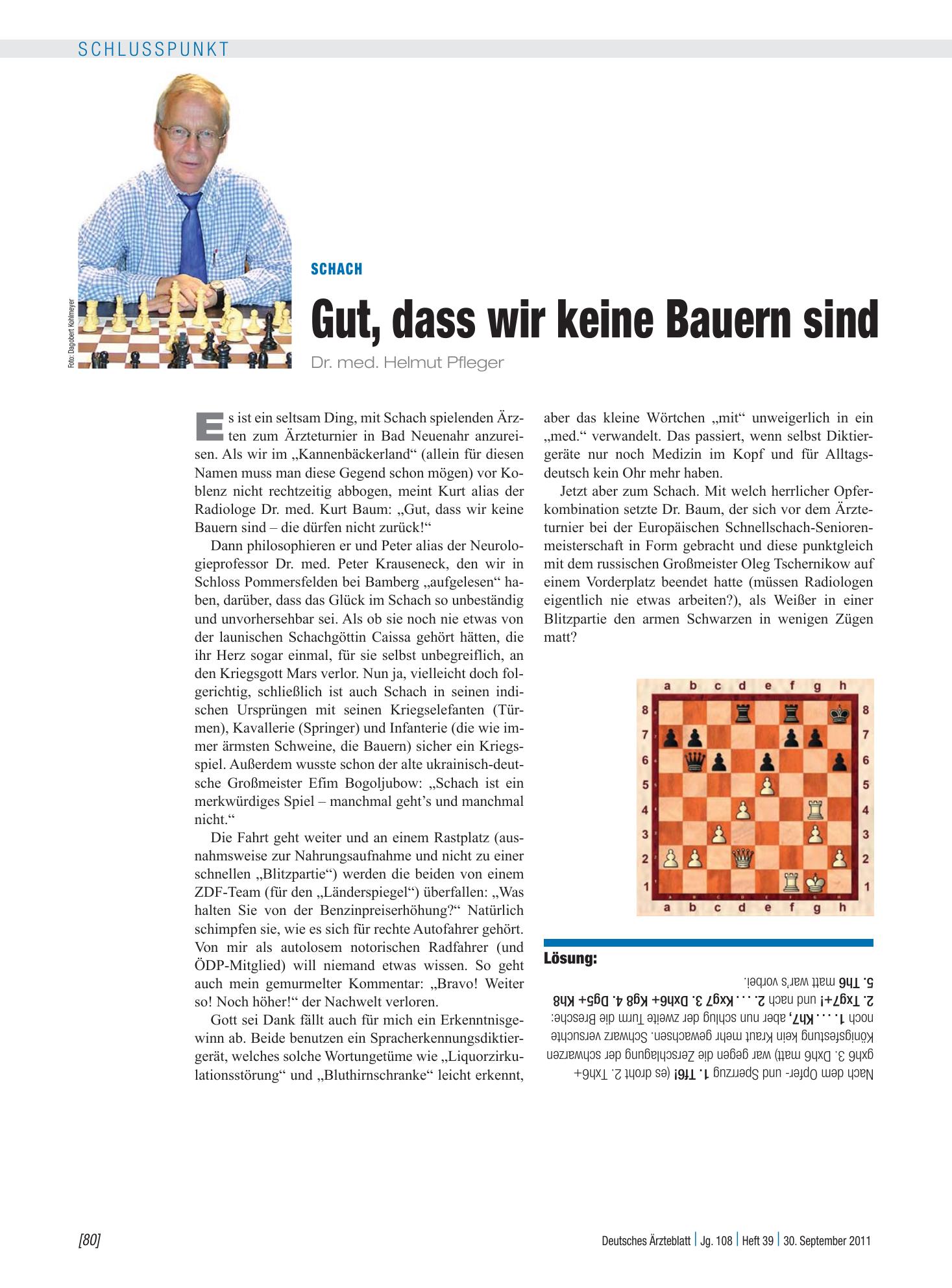 Vorschauseite 1: Schach: Gut, dass wir keine Bauern sind – Deutsches Ärzteblatt