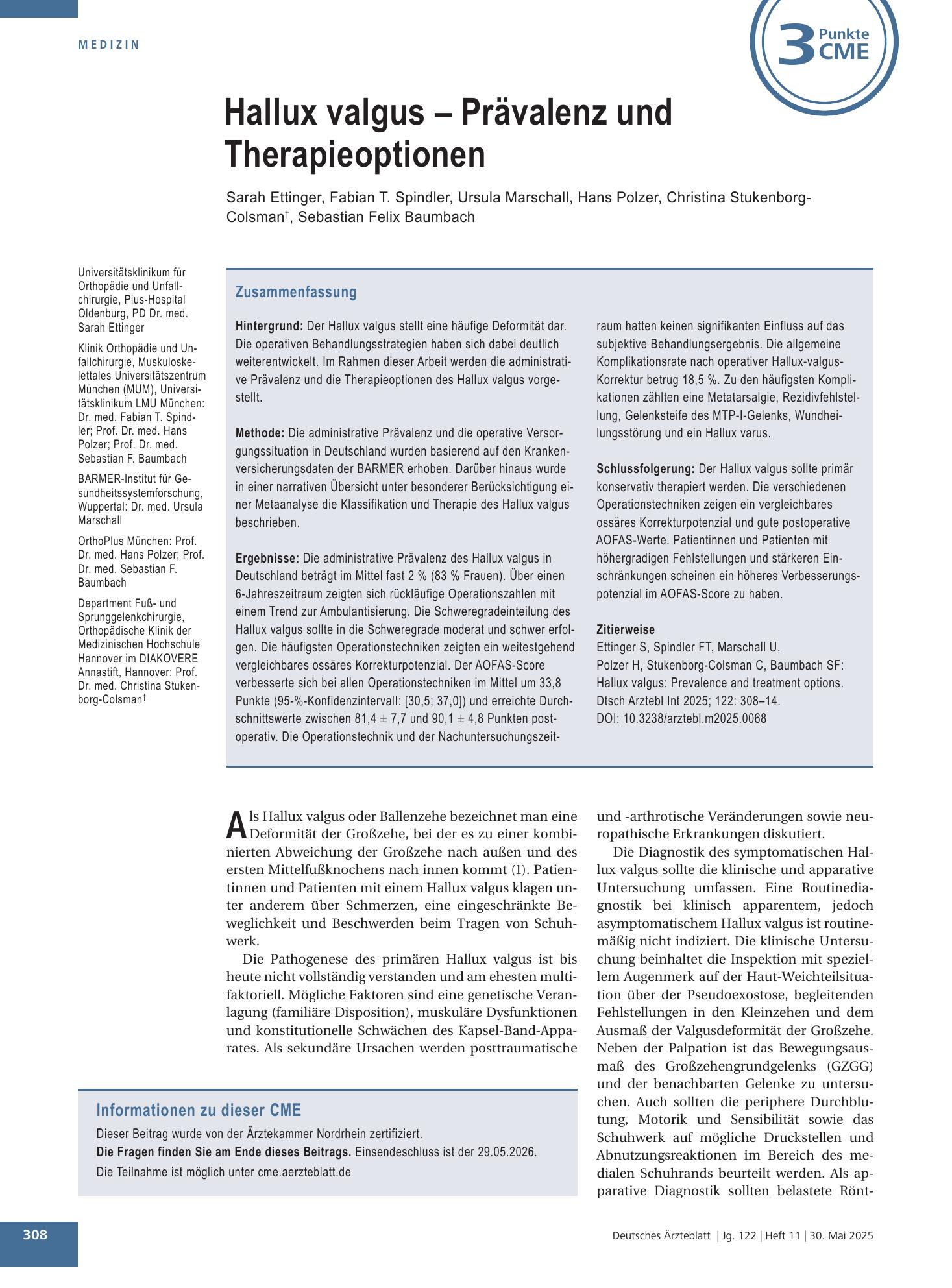 Vorschauseite 1: Hallux valgus – Prävalenz und Therapieoptionen – Deutsches Ärzteblatt