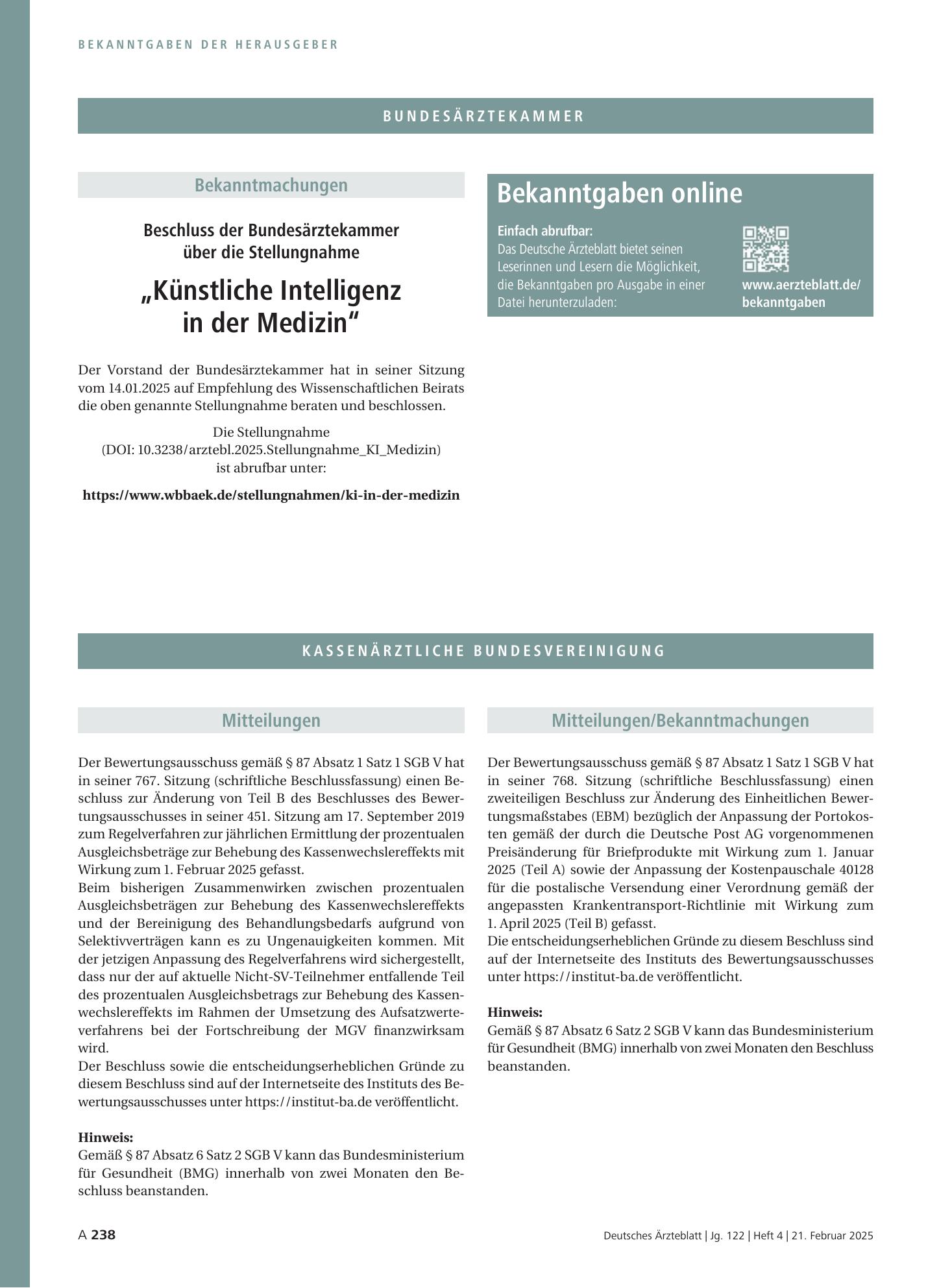 Vorschauseite 1: Mitteilungen – Deutsches Ärzteblatt