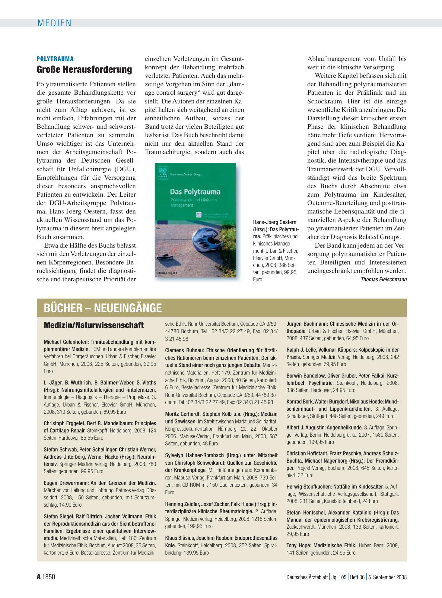 Vorschauseite 1: Polytrauma: Große Herausforderung – Deutsches Ärzteblatt