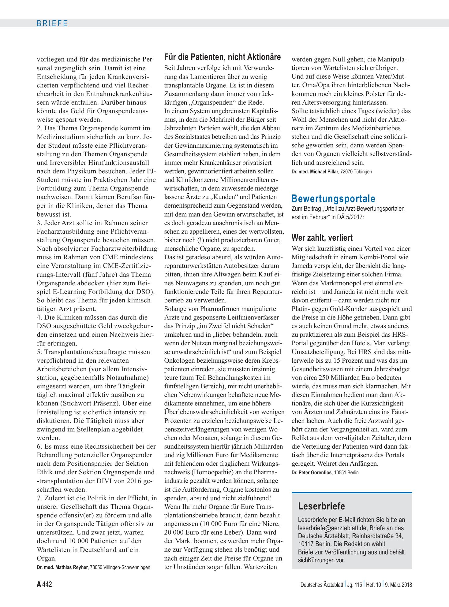 Vorschauseite 1: Bewertungsportale: Wer zahlt, verliert – Deutsches Ärzteblatt