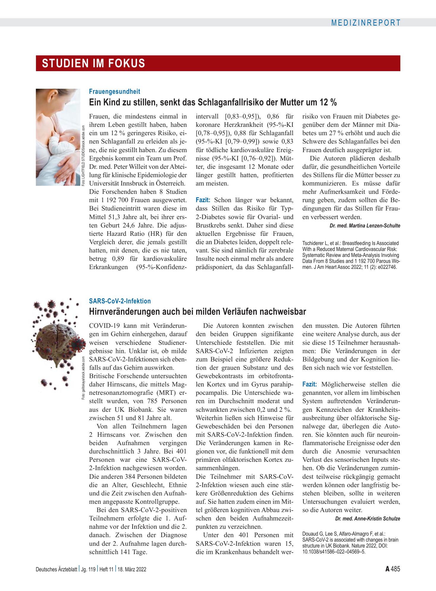 Vorschauseite 1: Frauengesundheit: Ein Kind zu stillen, senkt das Schlaganfallrisiko der Mutter um 12 % – Deutsches Ärzteblatt