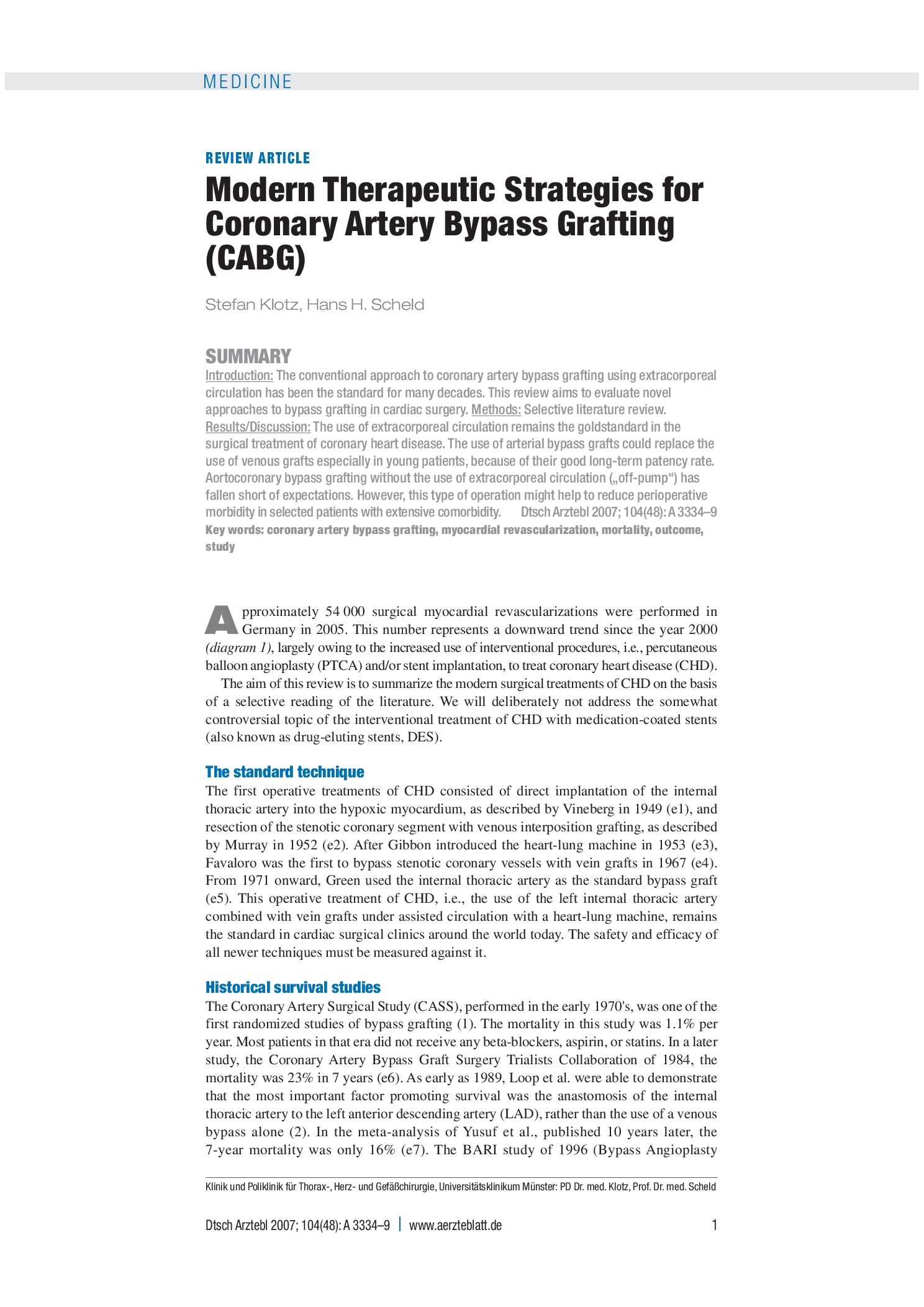 Vorschauseite 1: Moderne Verfahren in der operativen Myokardrevaskularisation – Deutsches Ärzteblatt