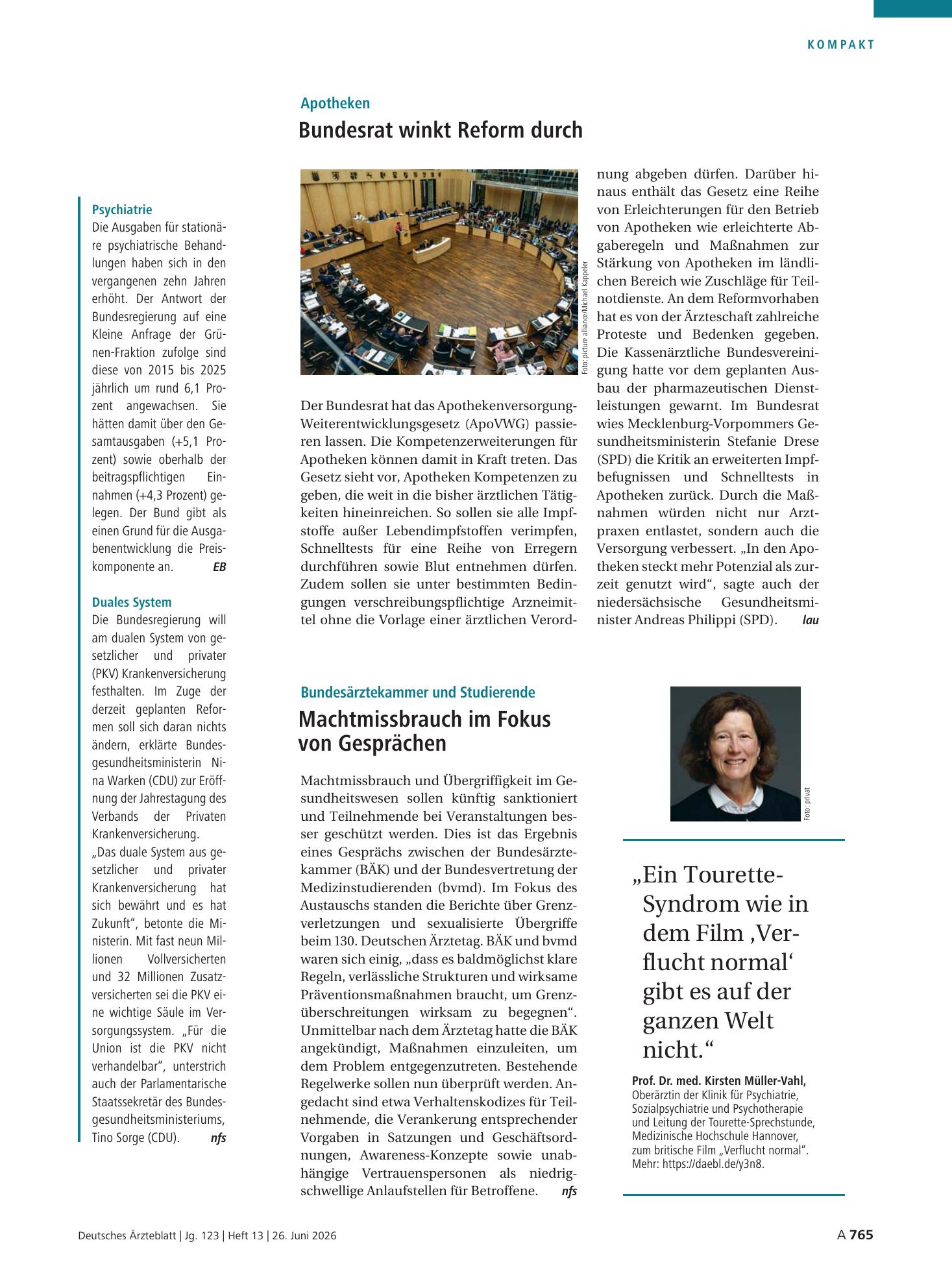 Vorschauseite 1: Zitat Müller-Vahl – Deutsches Ärzteblatt