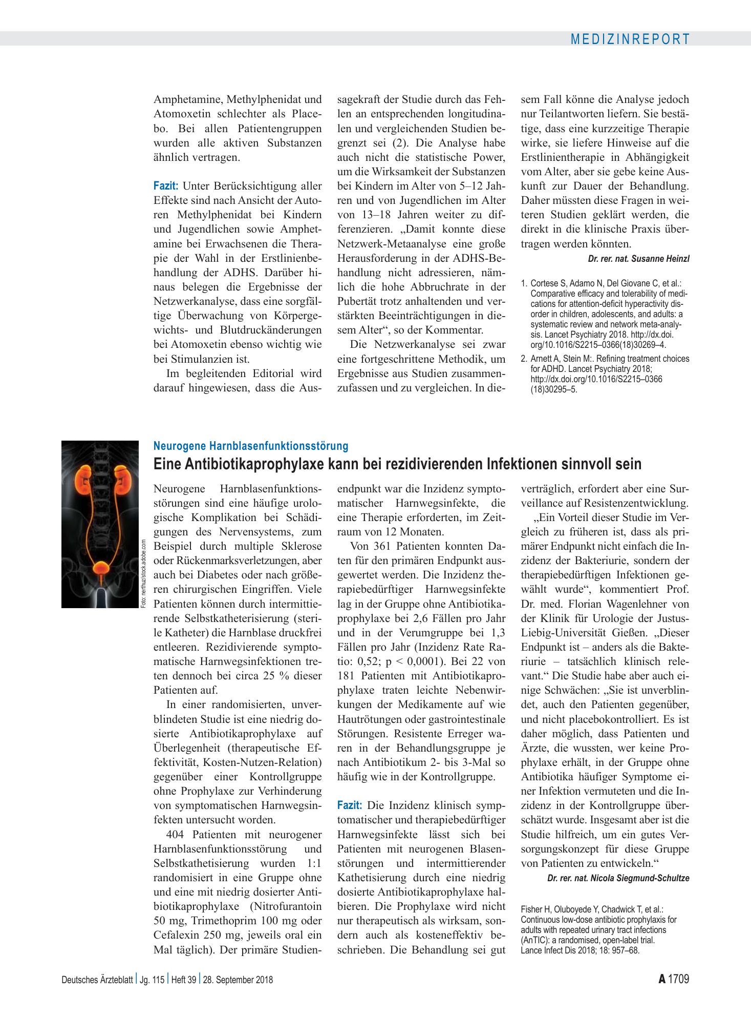 Vorschauseite 1: Neurogene Harnblasenfunktionsstörung: Eine Antibiotikaprophylaxe kann bei rezidivierenden Infektionen sinnvoll sein – Deutsches Ärzteblatt