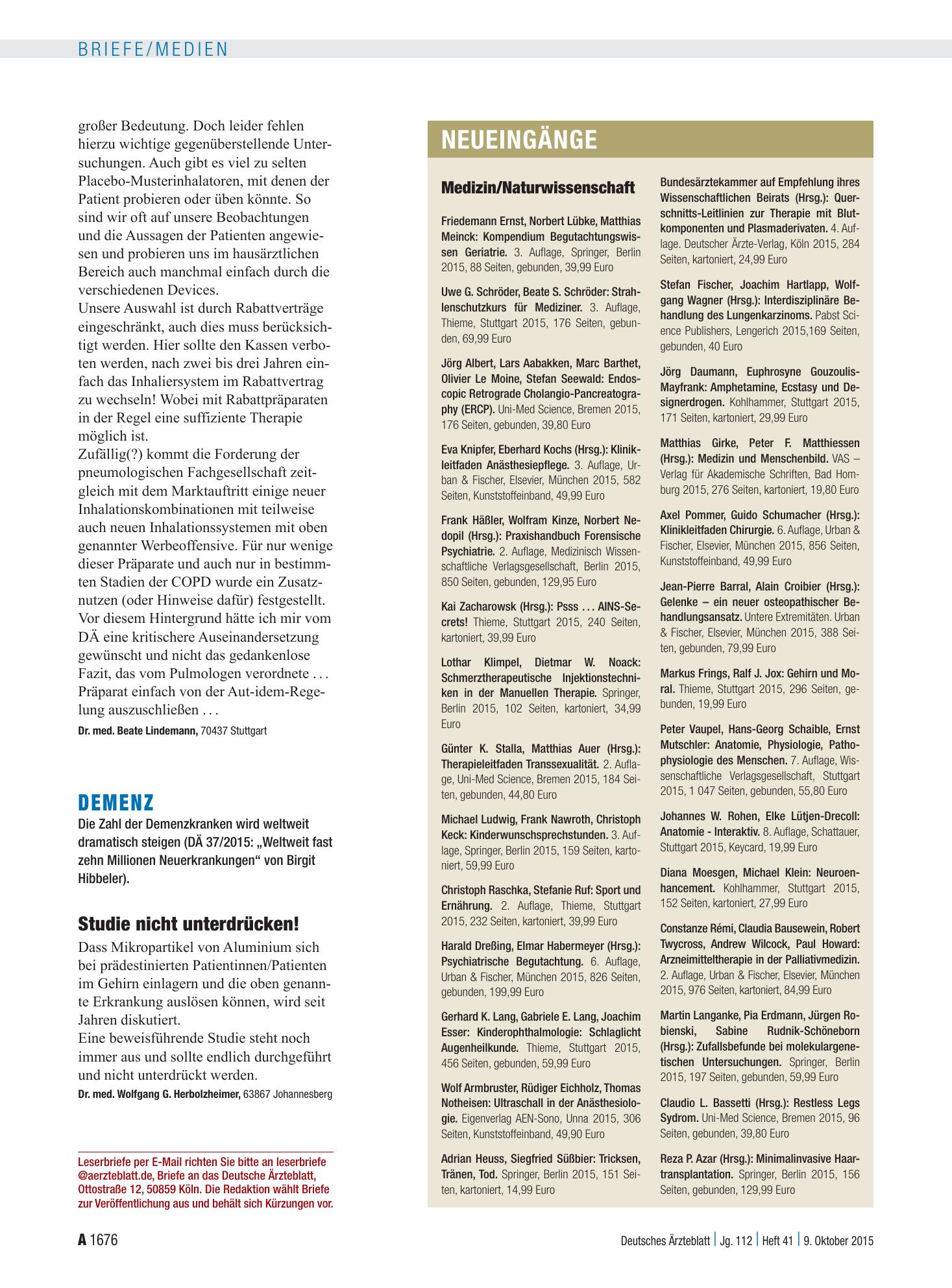 Vorschauseite 1: Neueingänge – Deutsches Ärzteblatt