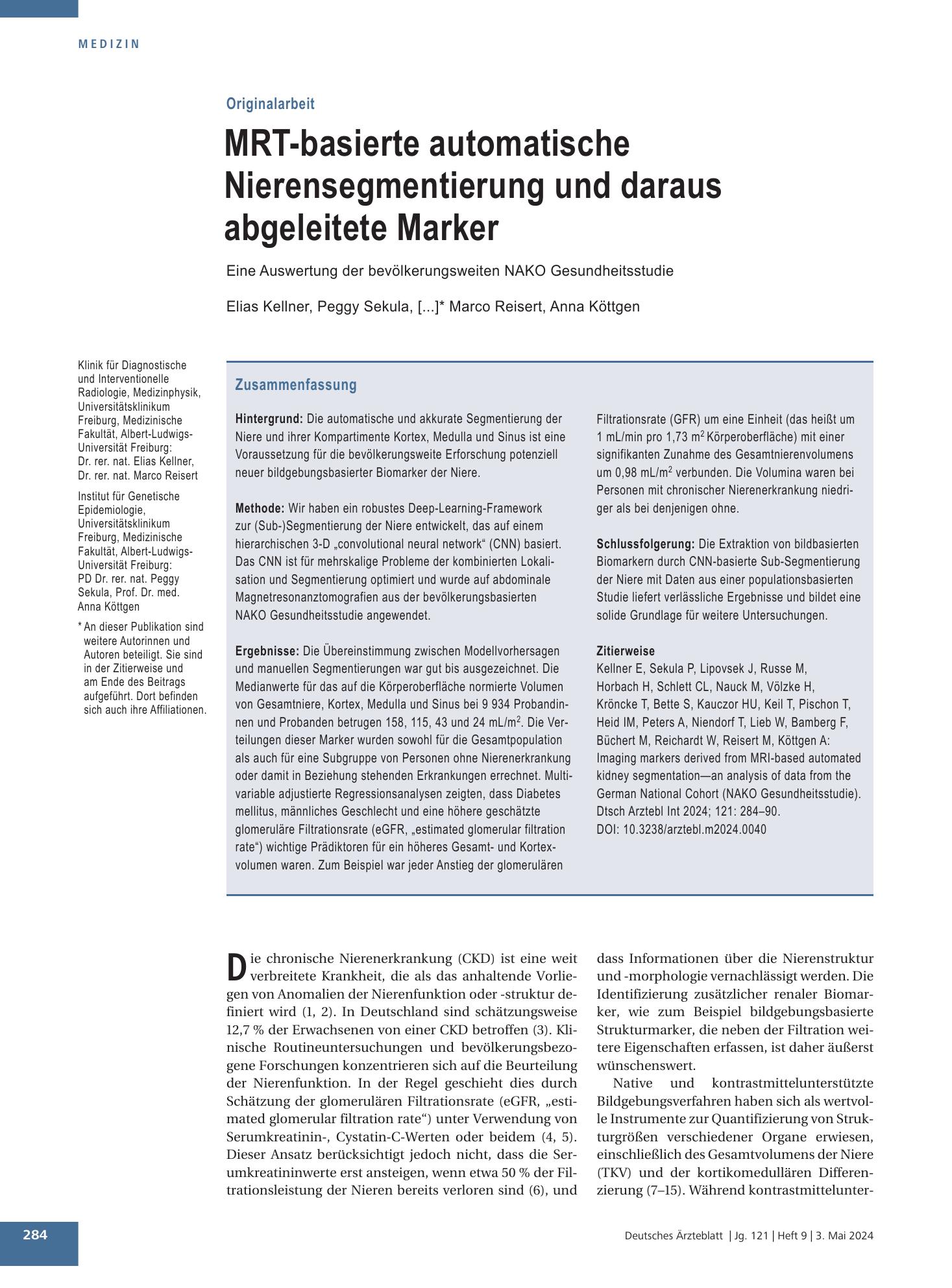 Vorschauseite 1: MRT-basierte automatische Nierensegmentierung und daraus abgeleitete Marker – Deutsches Ärzteblatt
