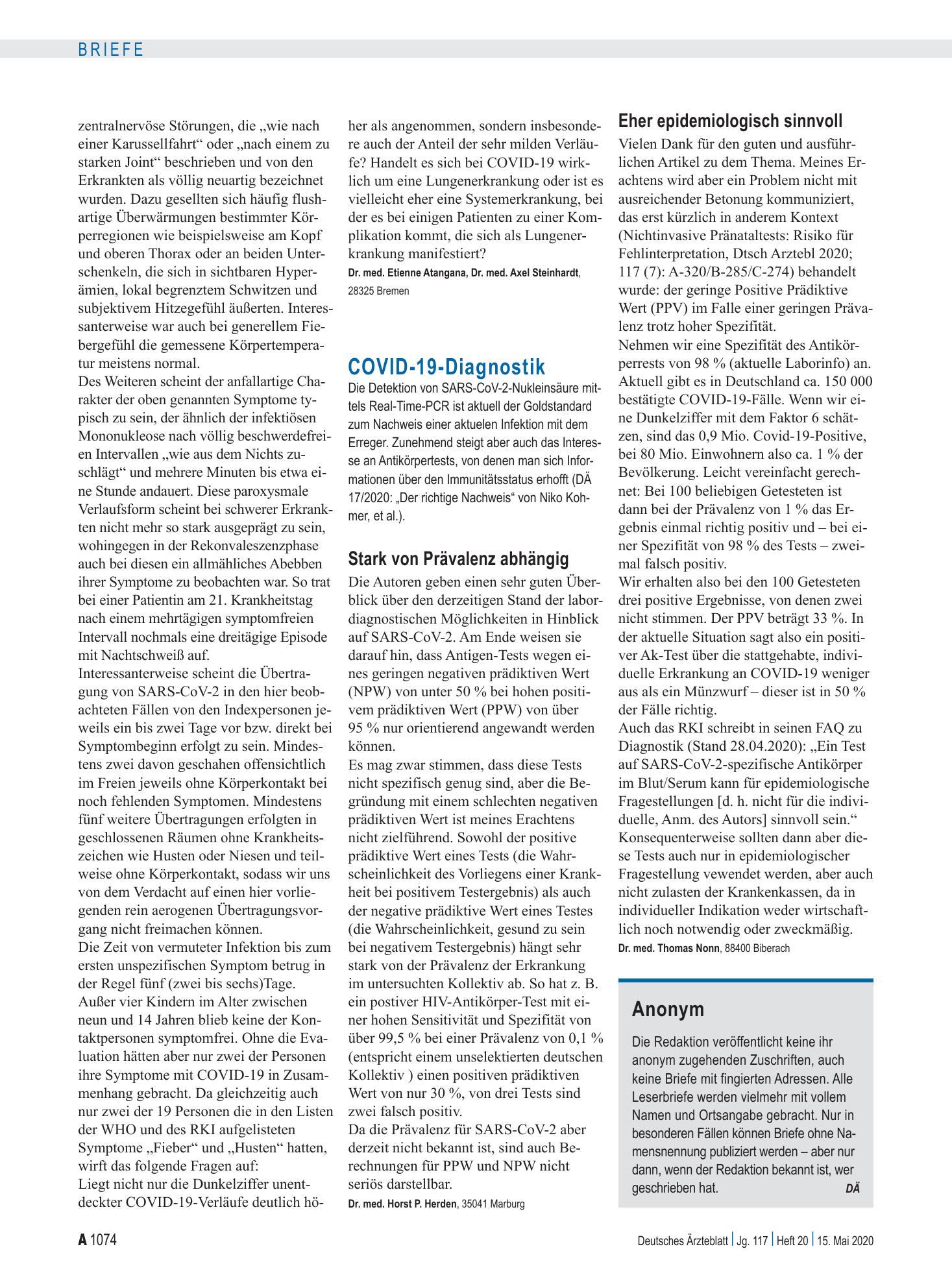 Vorschauseite 1: COVID-19-Diagnostik: Eher epidemiologisch sinnvoll – Deutsches Ärzteblatt