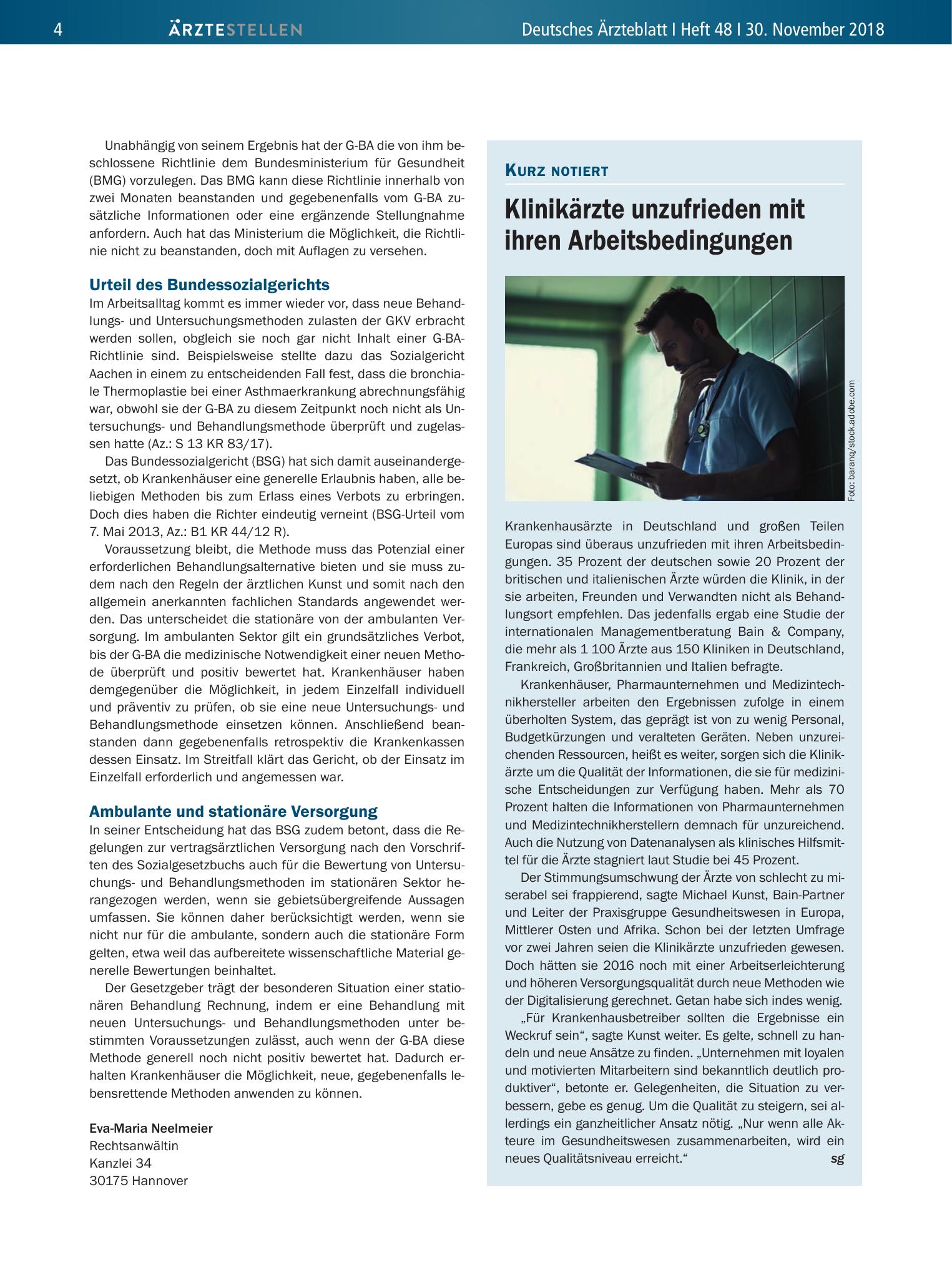 Vorschauseite 1: Klinikärzte unzufrieden mit ihren Arbeitsbedingungen – Deutsches Ärzteblatt